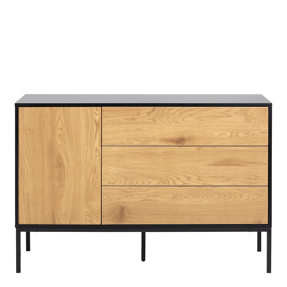 Seaford 1 Door 3 Drawer Small Sideboard in Black & Oak – FTG, view 2
