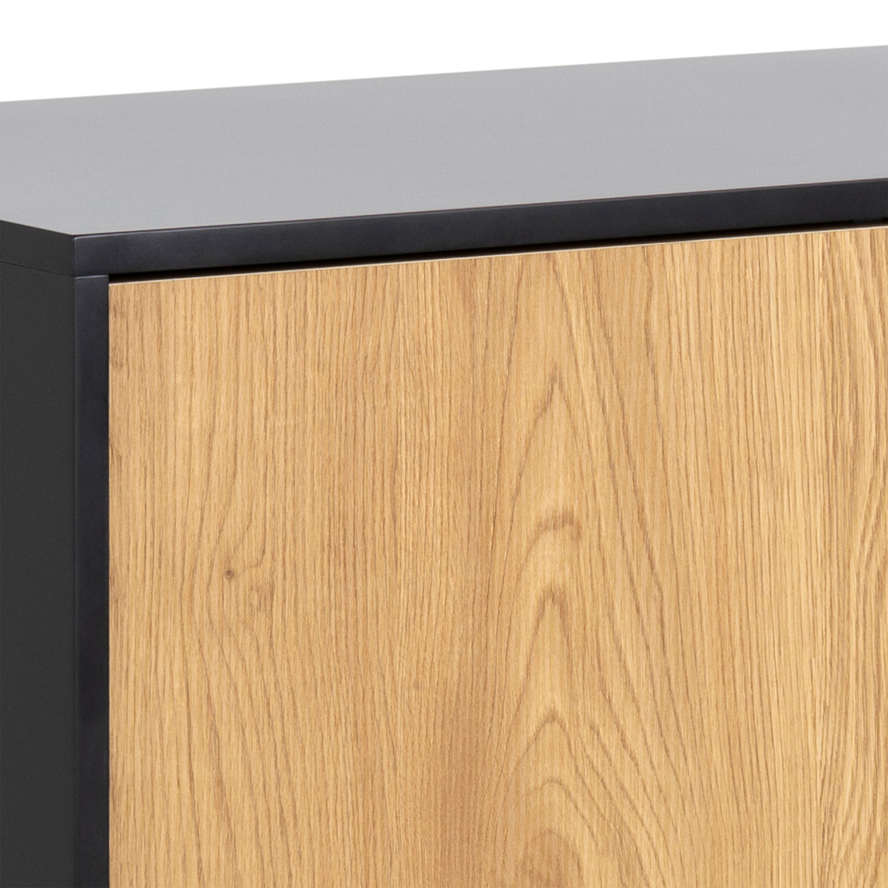 Seaford 1 Door 3 Drawer Small Sideboard in Black & Oak – FTG, view 8