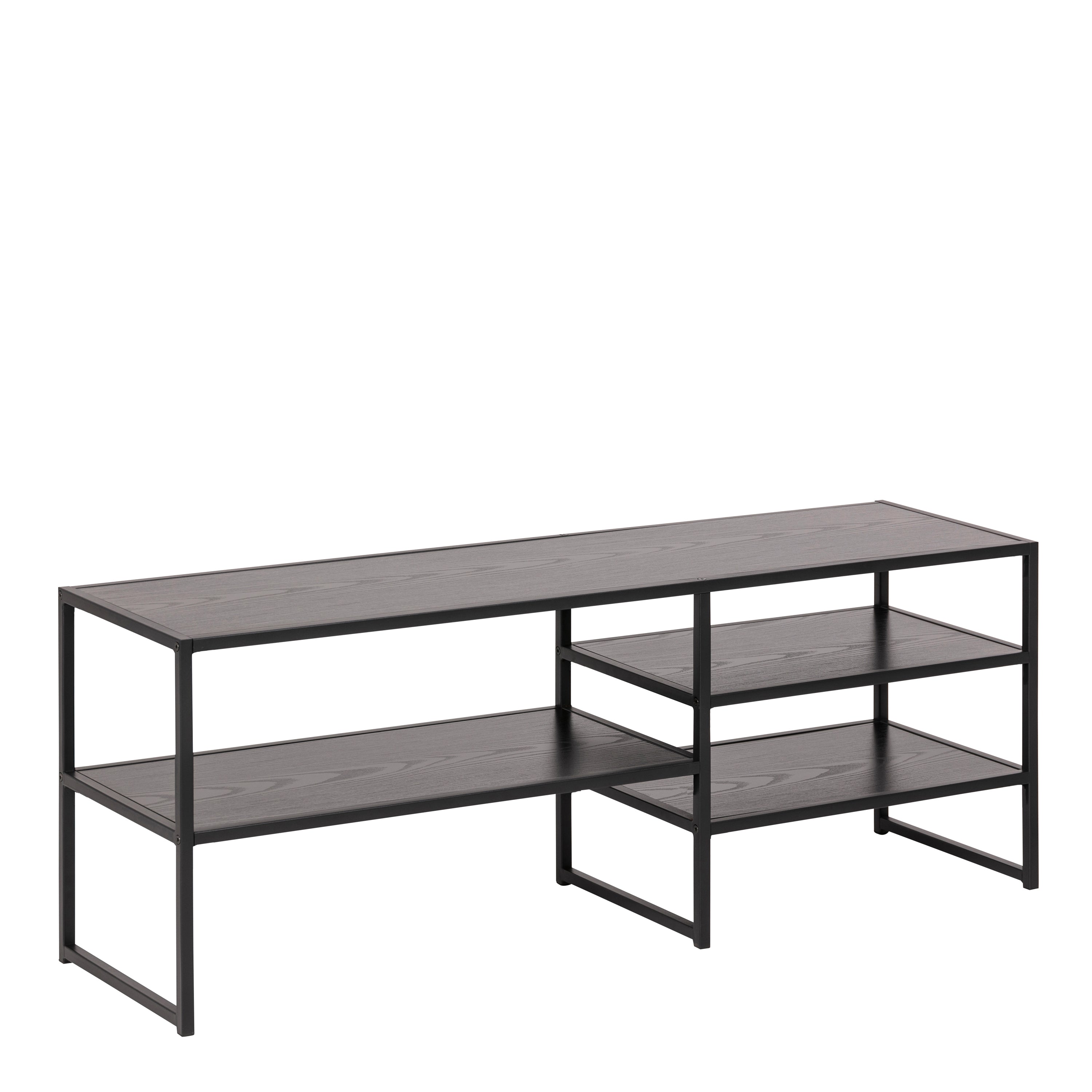 Seaford Black Metal Open TV Unit with 3 Black Shelves – FTG