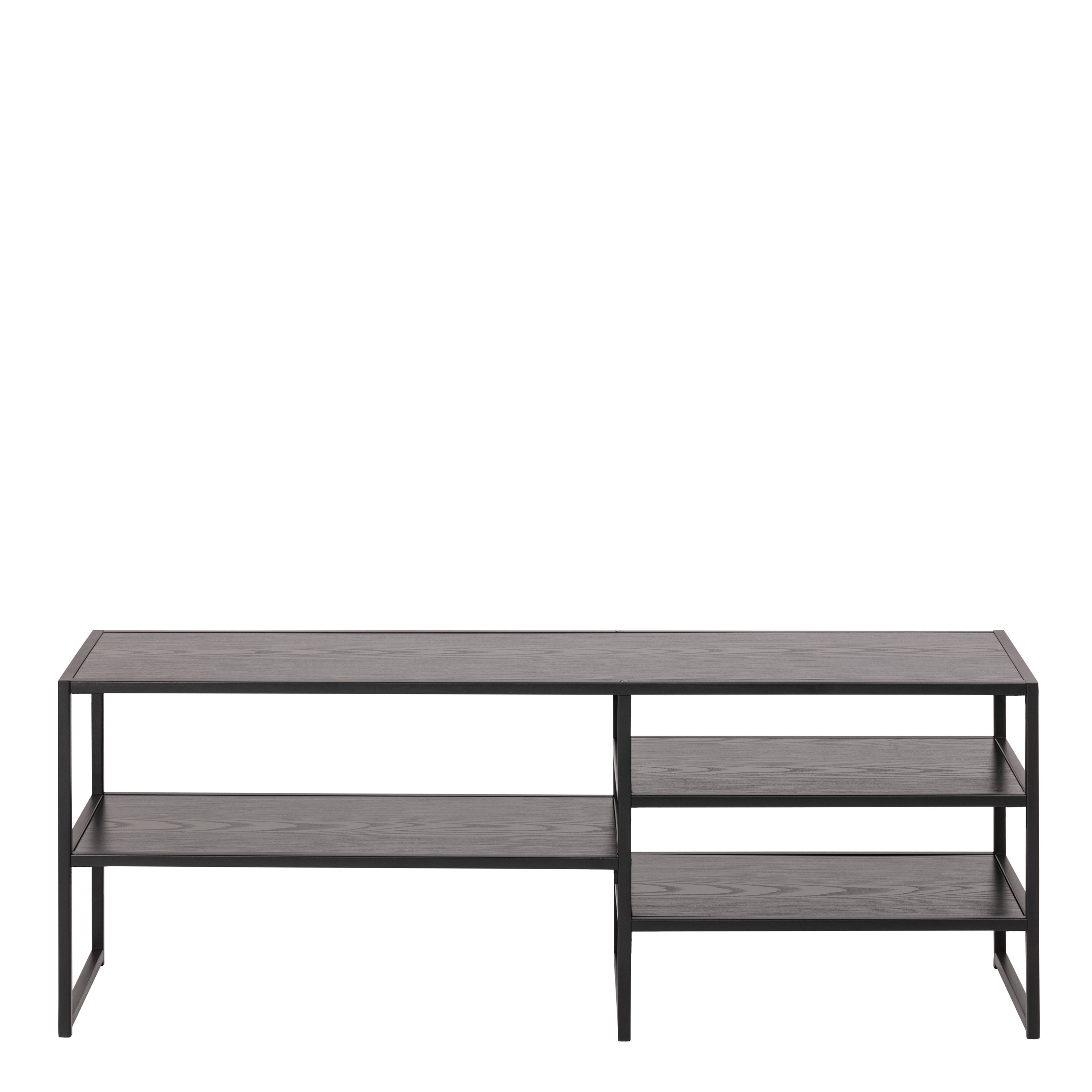 Seaford Black Metal Open TV Unit with 3 Black Shelves – FTG, view 2