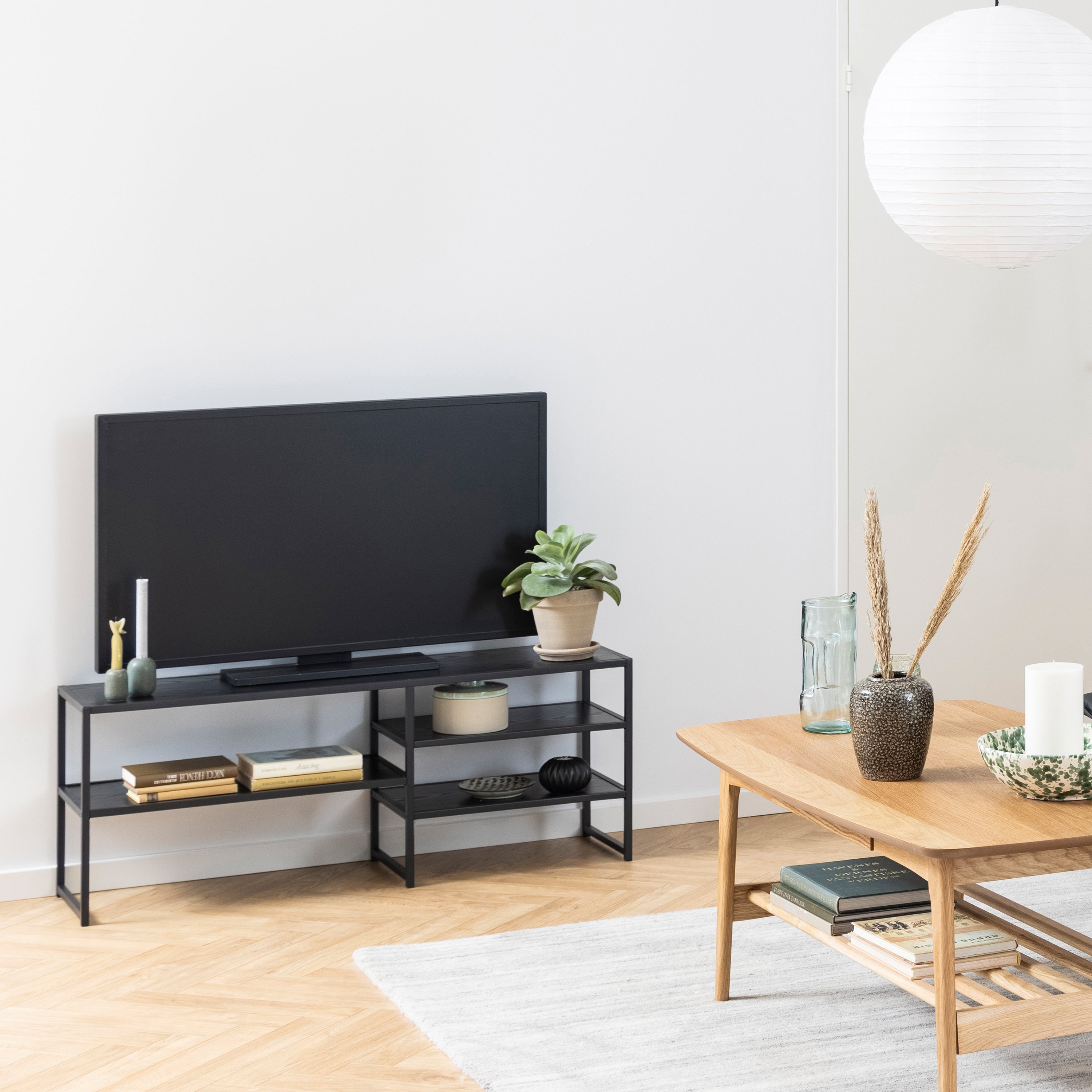 Seaford Black Metal Open TV Unit with 3 Black Shelves – FTG, view 5