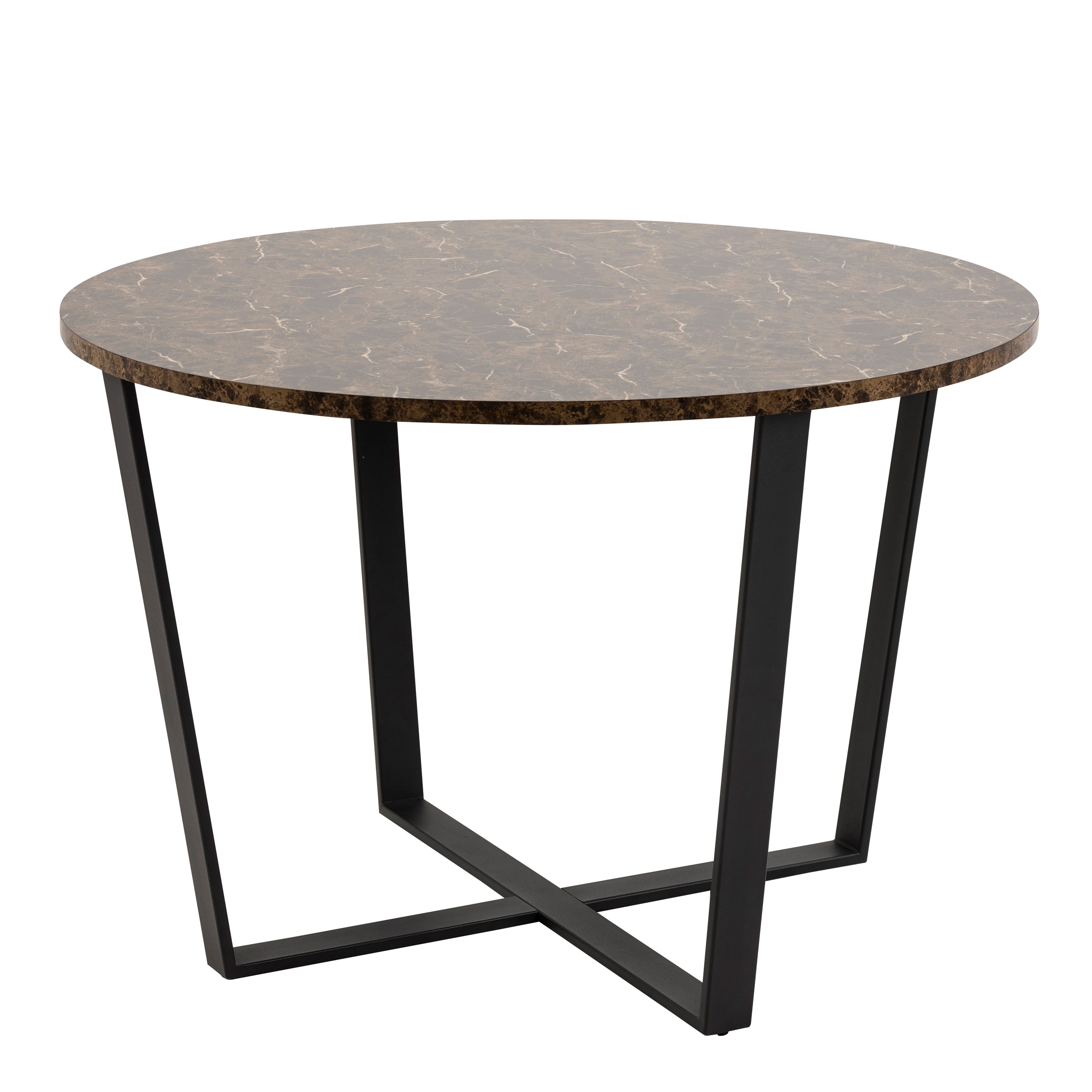 Amble Round Dining Table with Brown Marble Melamine Top & Black Legs – FTG