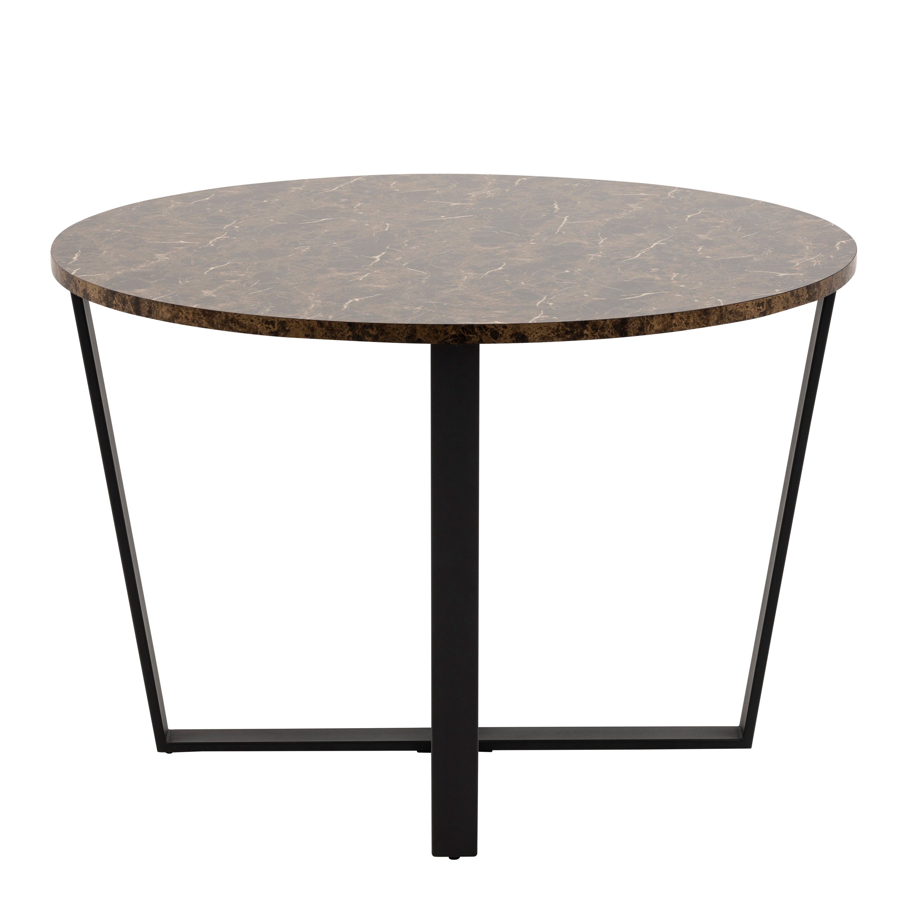 Amble Round Dining Table with Brown Marble Melamine Top & Black Legs – FTG, view 3
