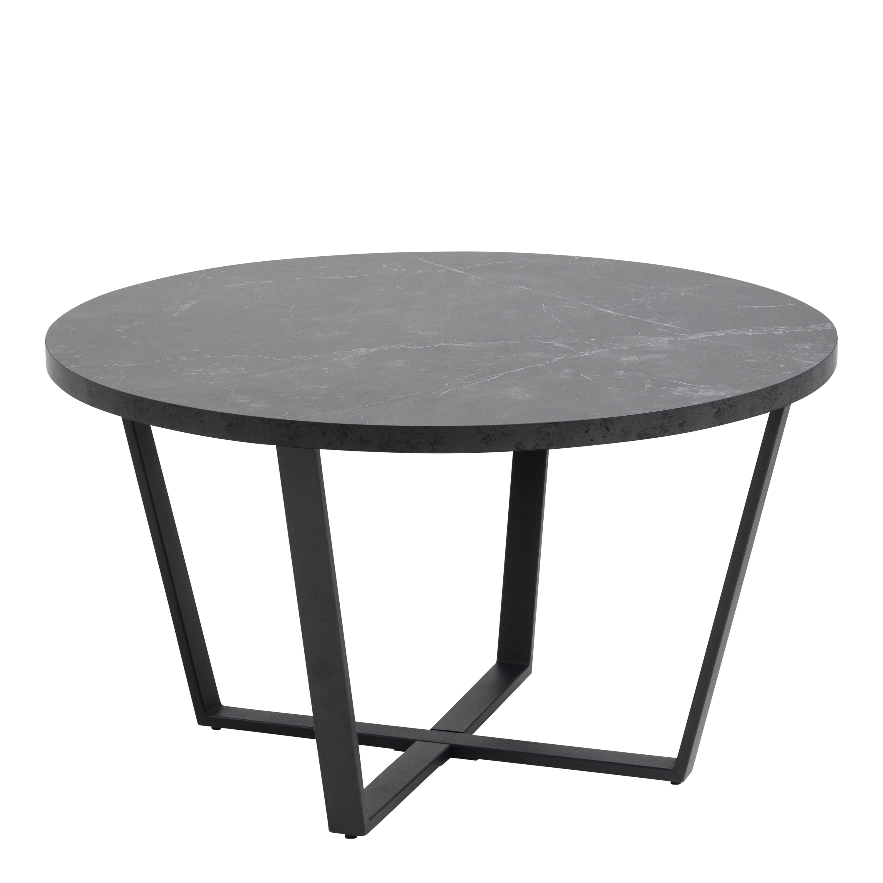 Amble Round Coffee Table with Black Marble Melamine Top & Black Legs – FTG