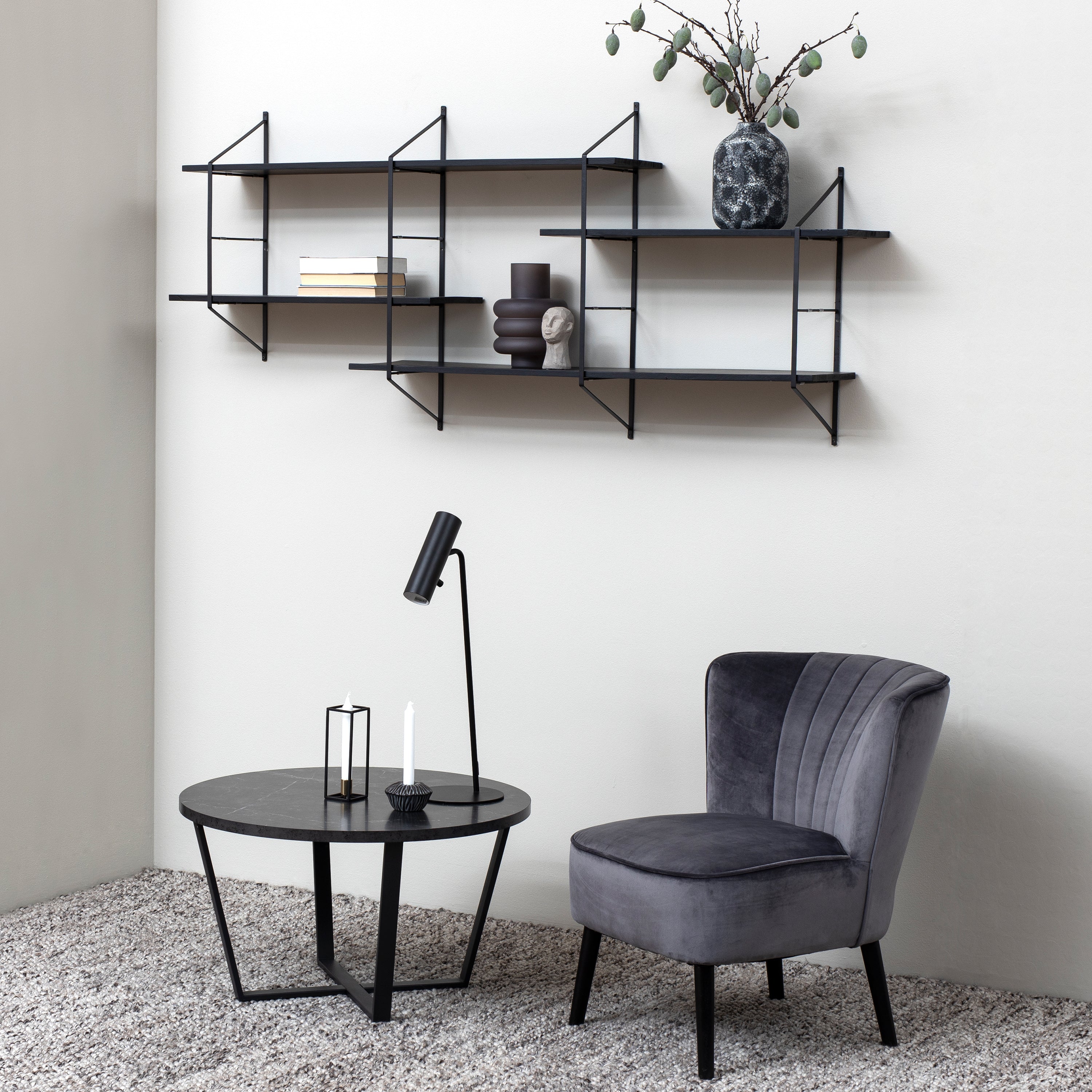 Amble Round Coffee Table with Black Marble Melamine Top & Black Legs – FTG, view 3