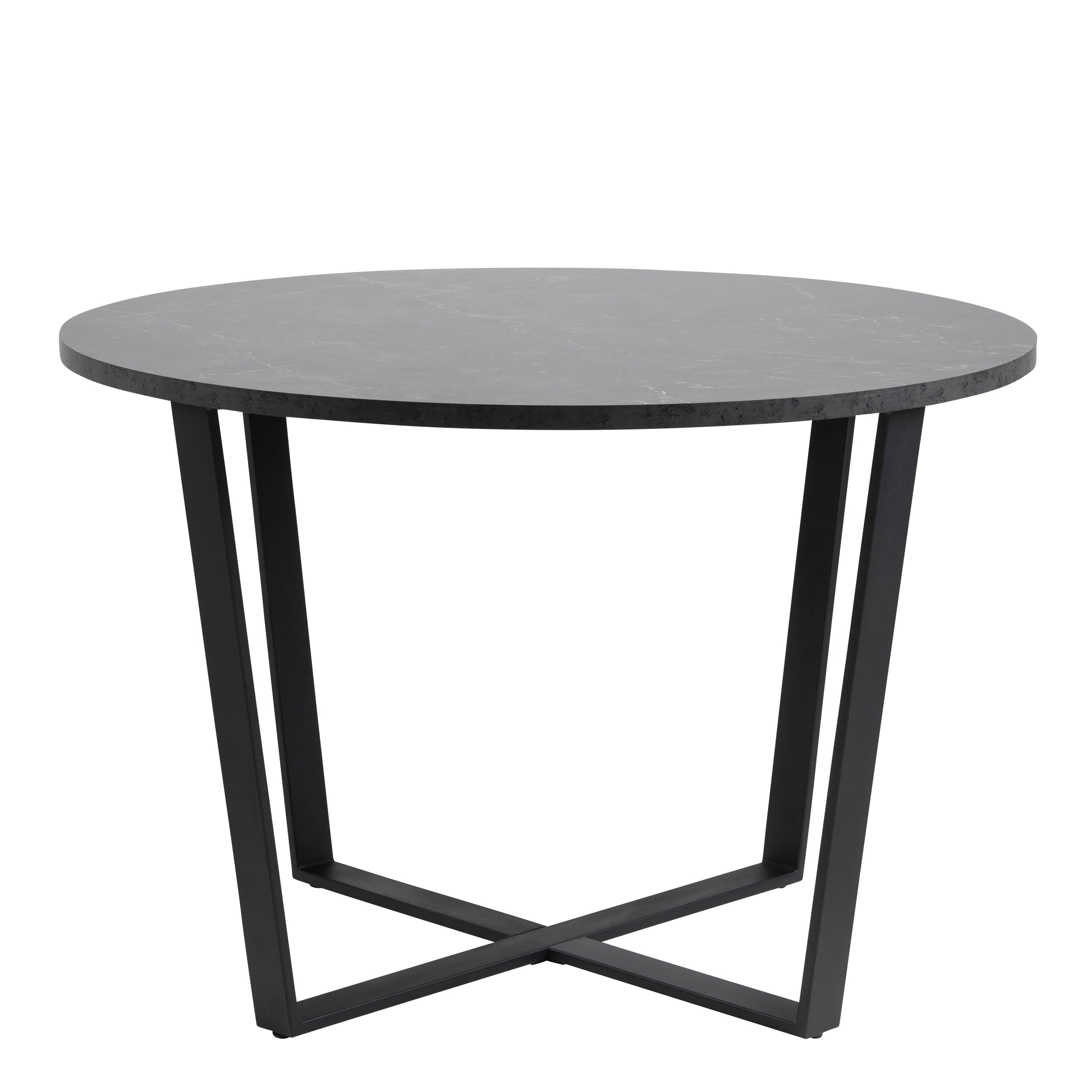Amble Round Dining Table with Black Marble Melamine Top & Black Legs – FTG, view 2