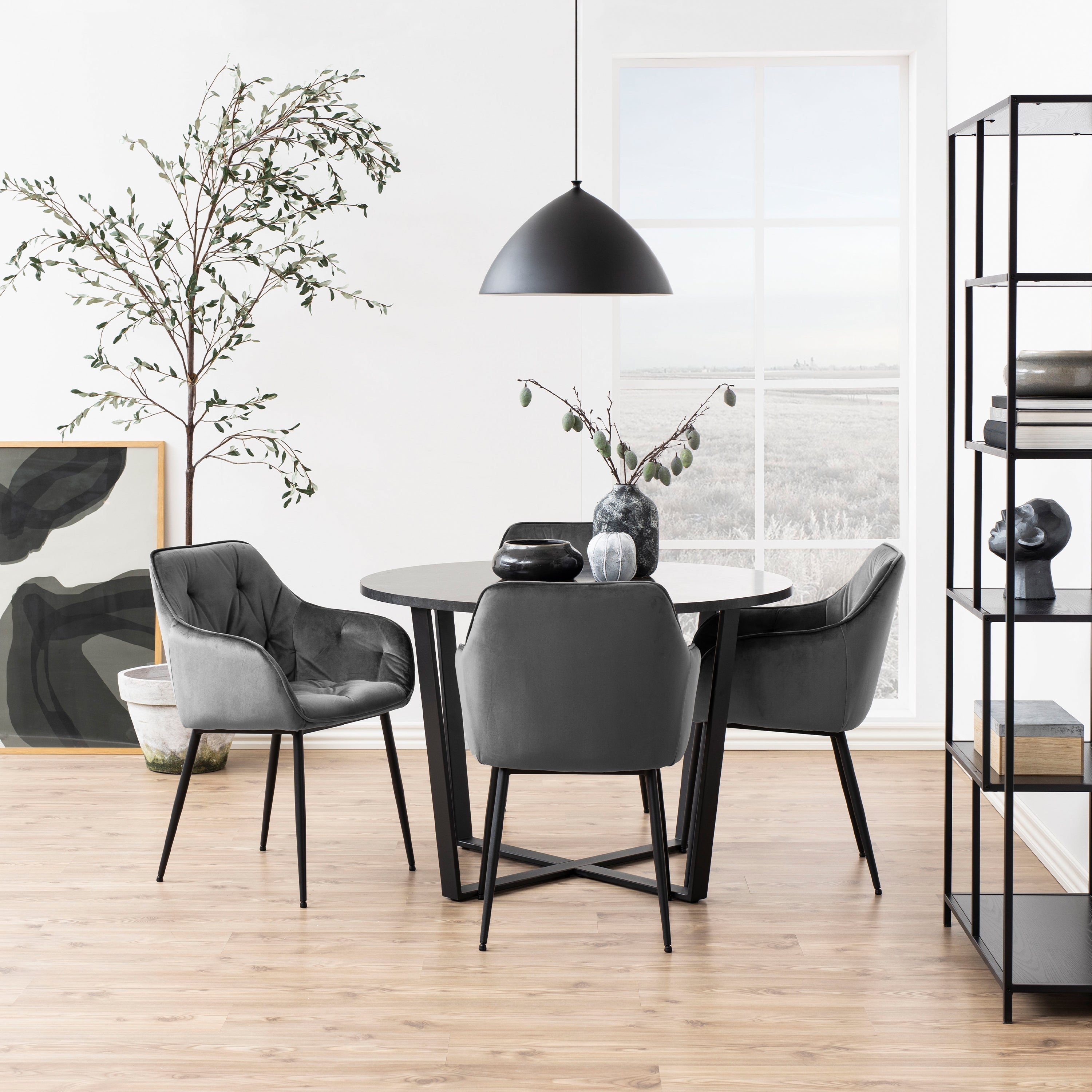 Amble Round Dining Table with Black Marble Melamine Top & Black Legs – FTG, view 5