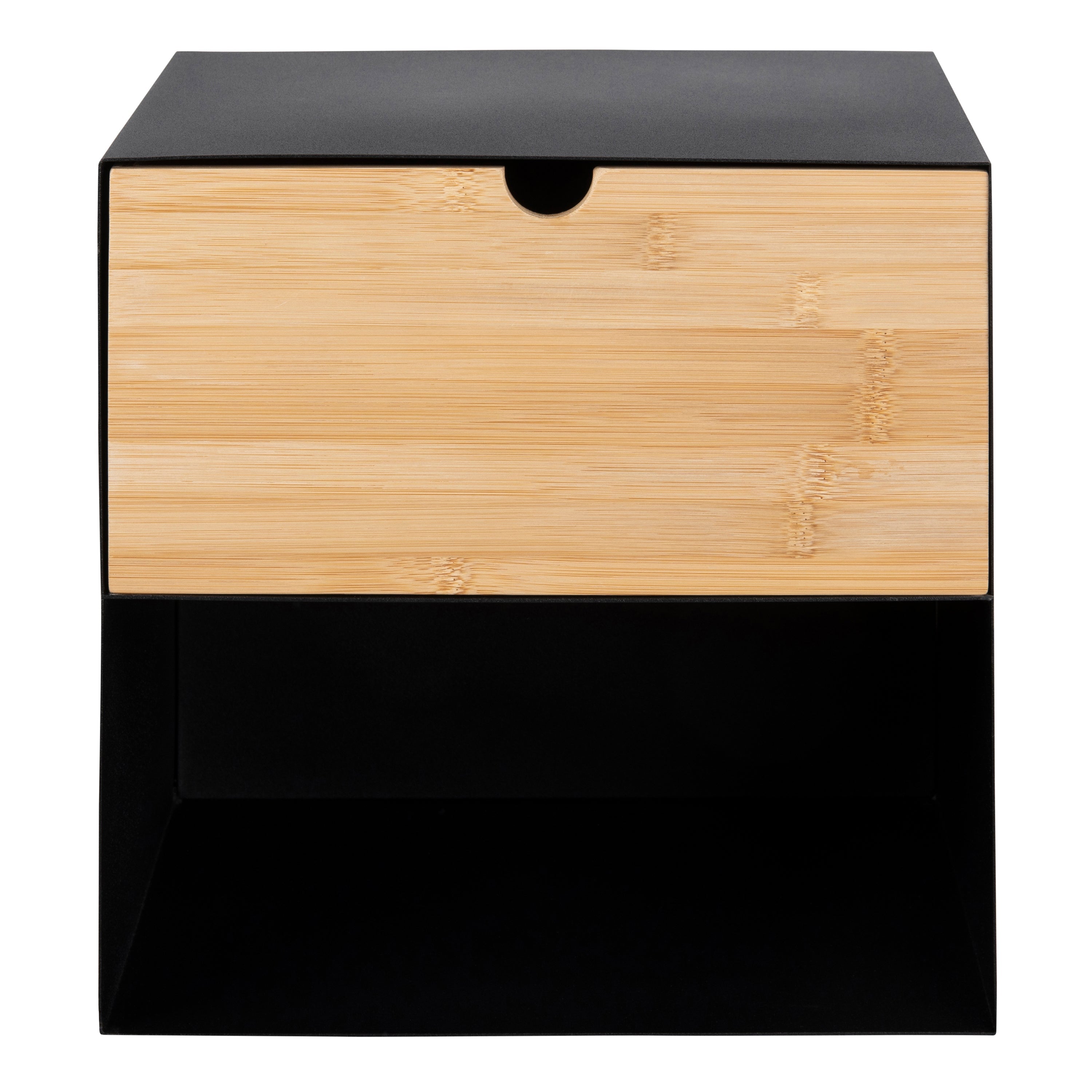 Joliet 1 Drawer Wallmounted Bedside Table in Black & Bamboo – FTG, view 5