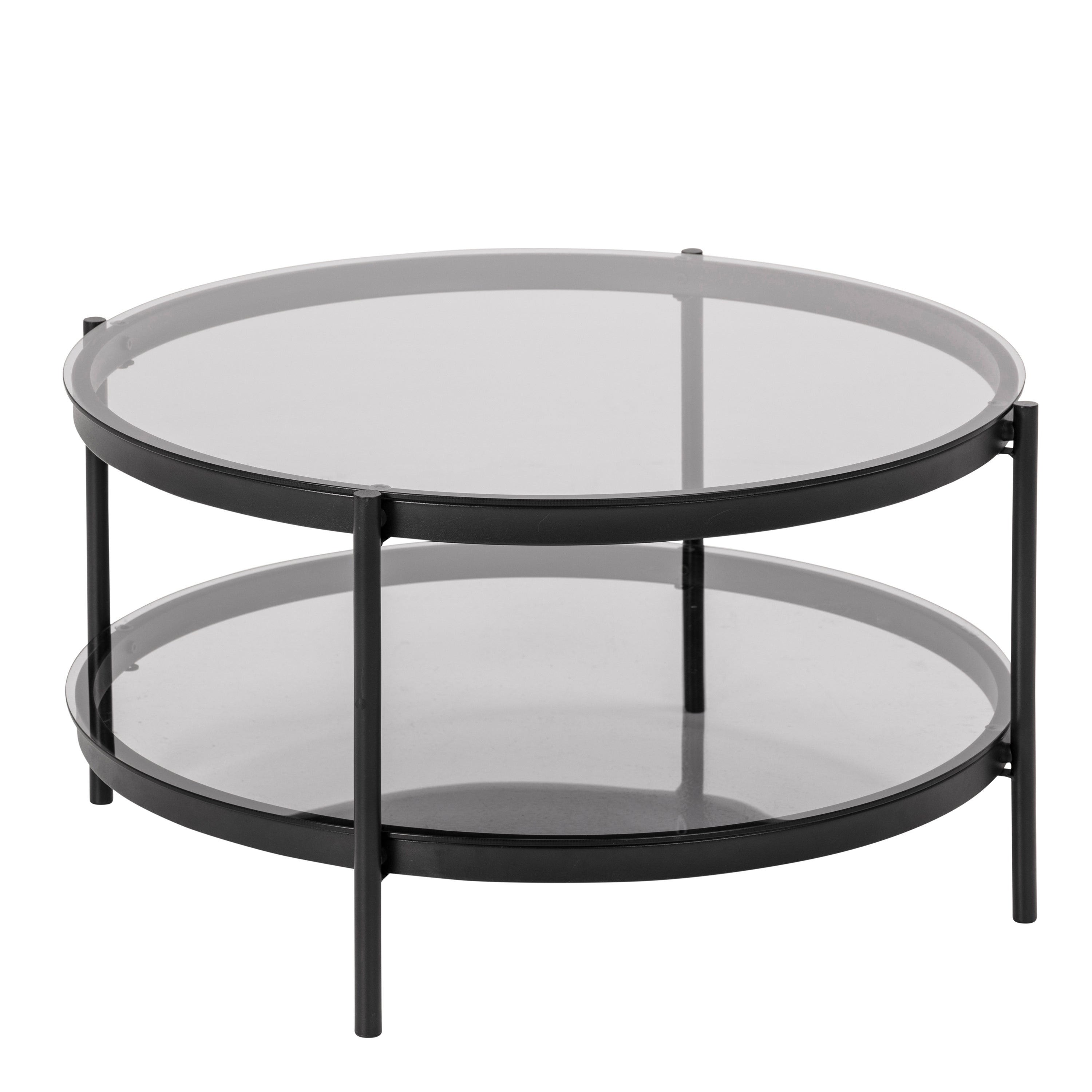 Bayonne Round Coffee Table in Black with Smoked Glass Top – FTG