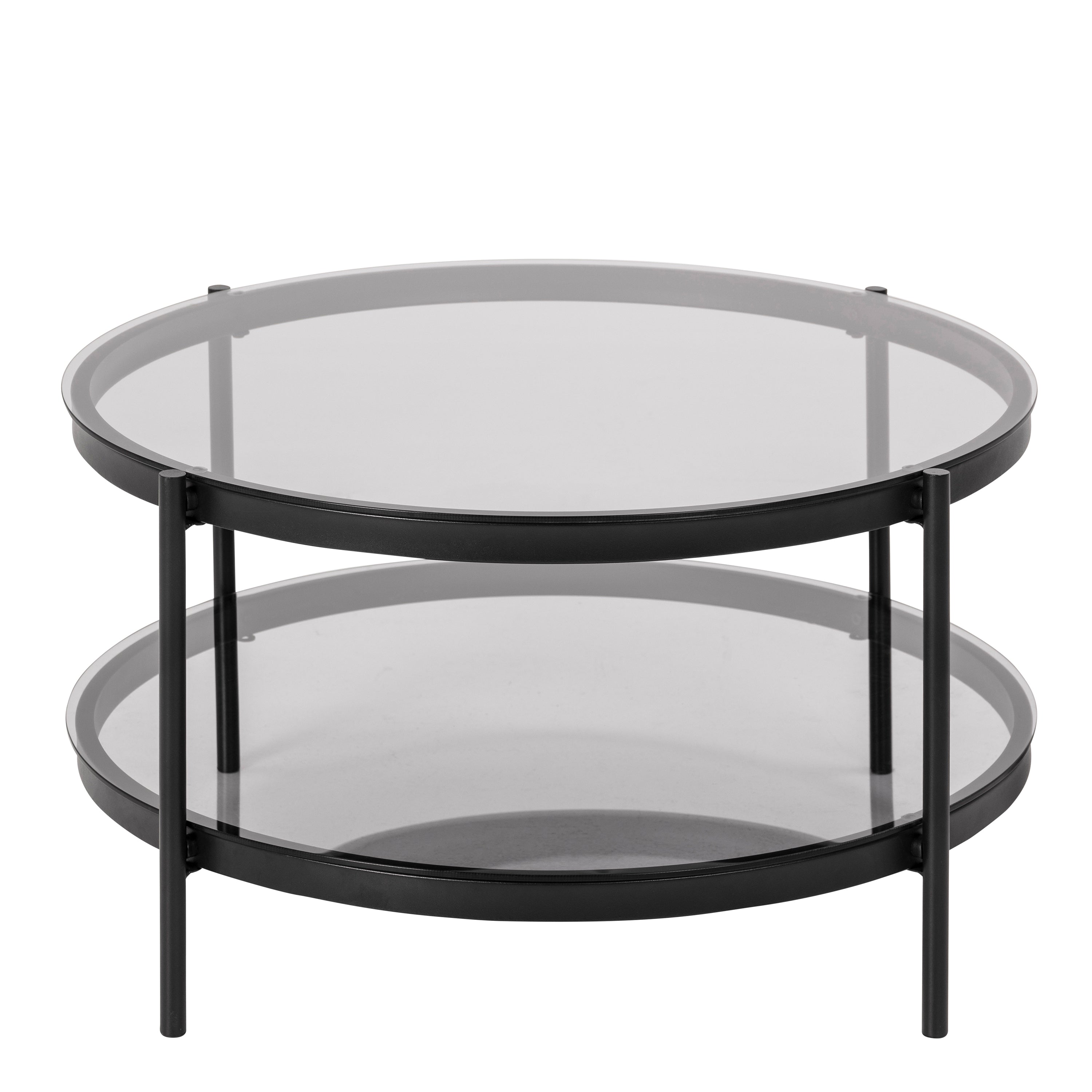Bayonne Round Coffee Table in Black with Smoked Glass Top – FTG, view 2