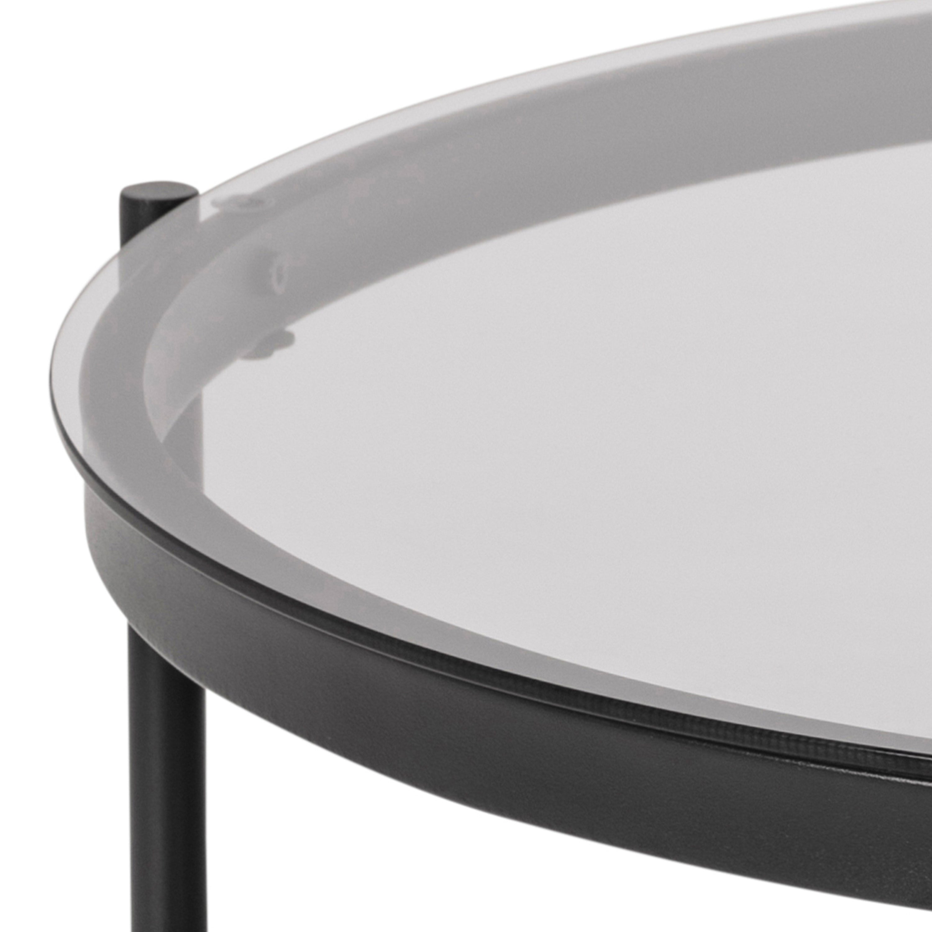 Bayonne Round Coffee Table in Black with Smoked Glass Top – FTG, view 6