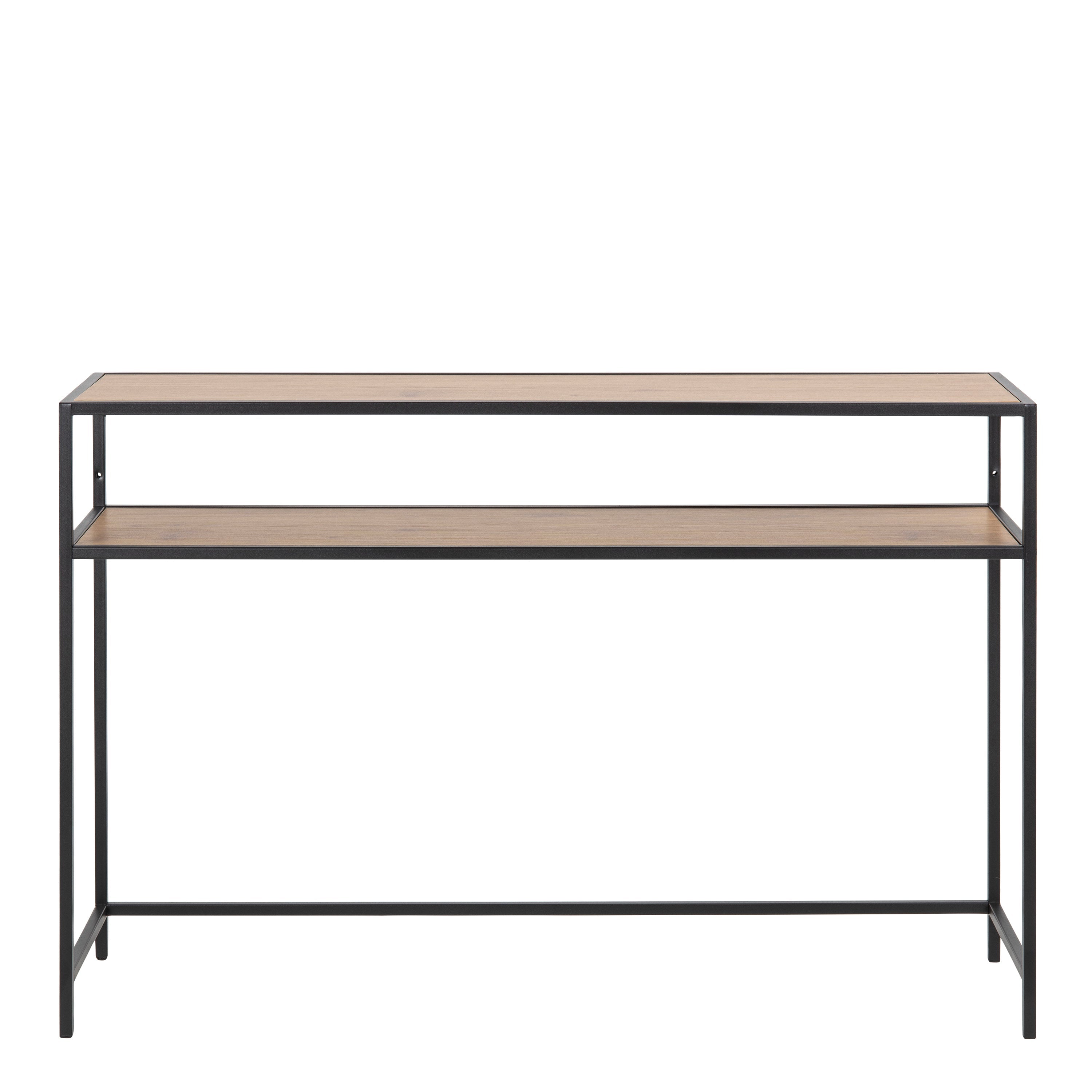 Seaford Black Metal Console Table with Oak Top – FTG, view 2