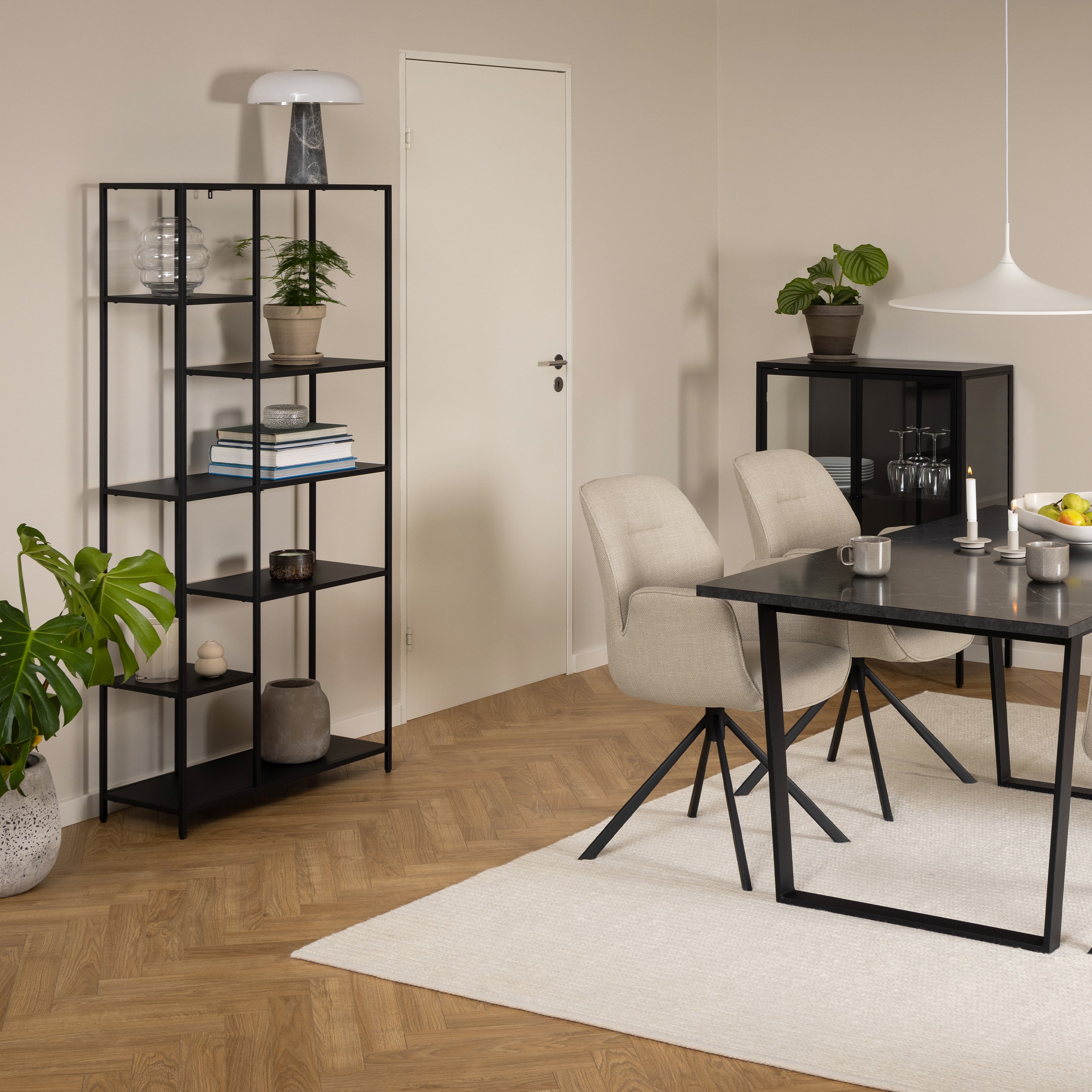 Newcastle Asymmetrical Bookcase with 6 Shelves in Matt Black – FTG, view 4