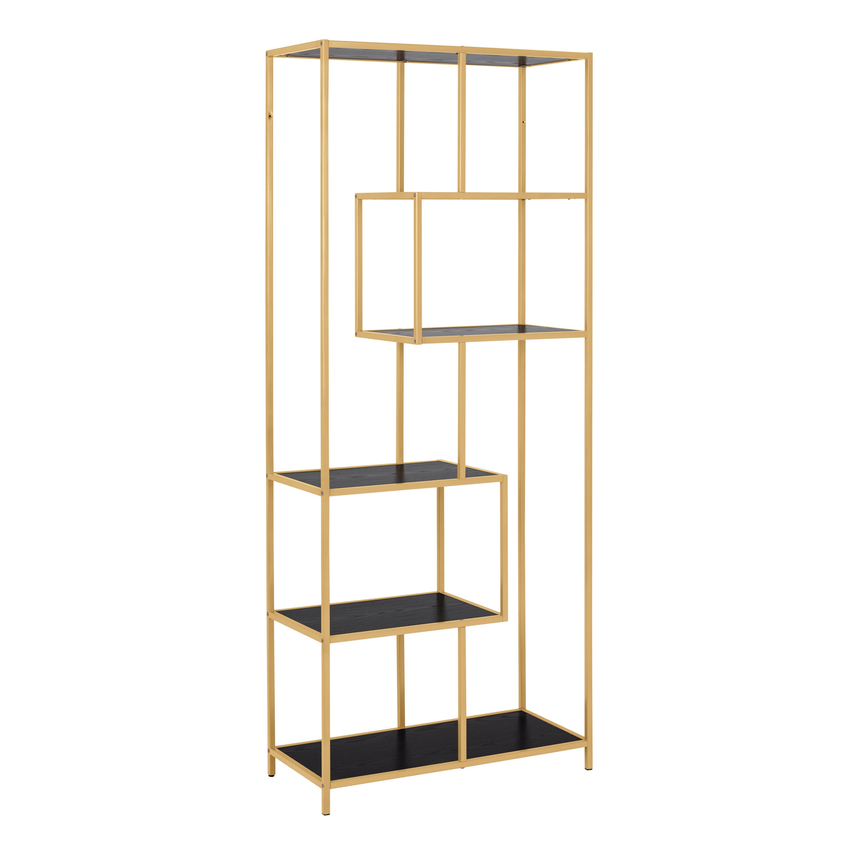 Seaford Tall Gold Metal Bookcase with 5 Black Shelves – FTG