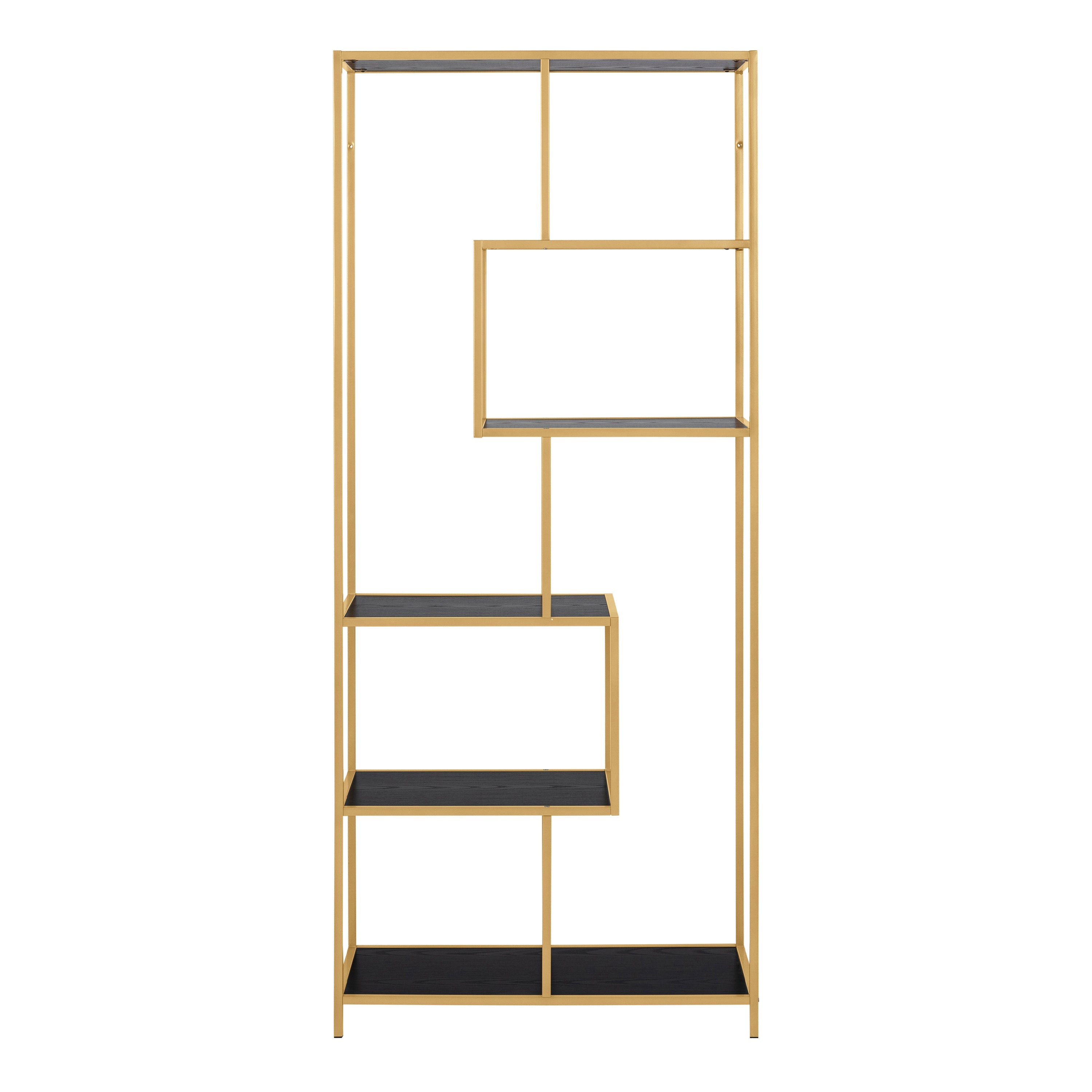 Seaford Tall Gold Metal Bookcase with 5 Black Shelves – FTG, view 2