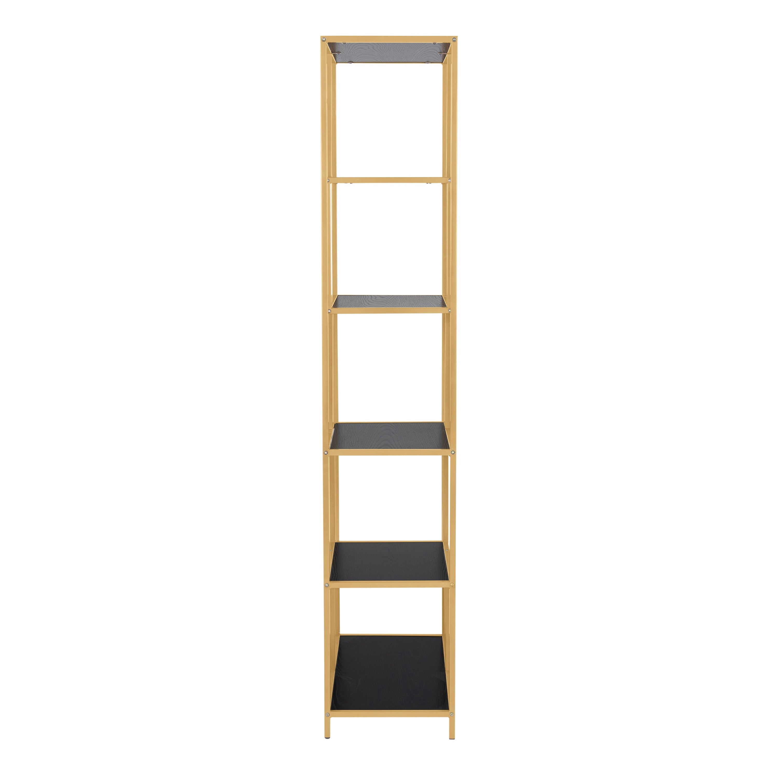 Seaford Tall Gold Metal Bookcase with 5 Black Shelves – FTG, view 3