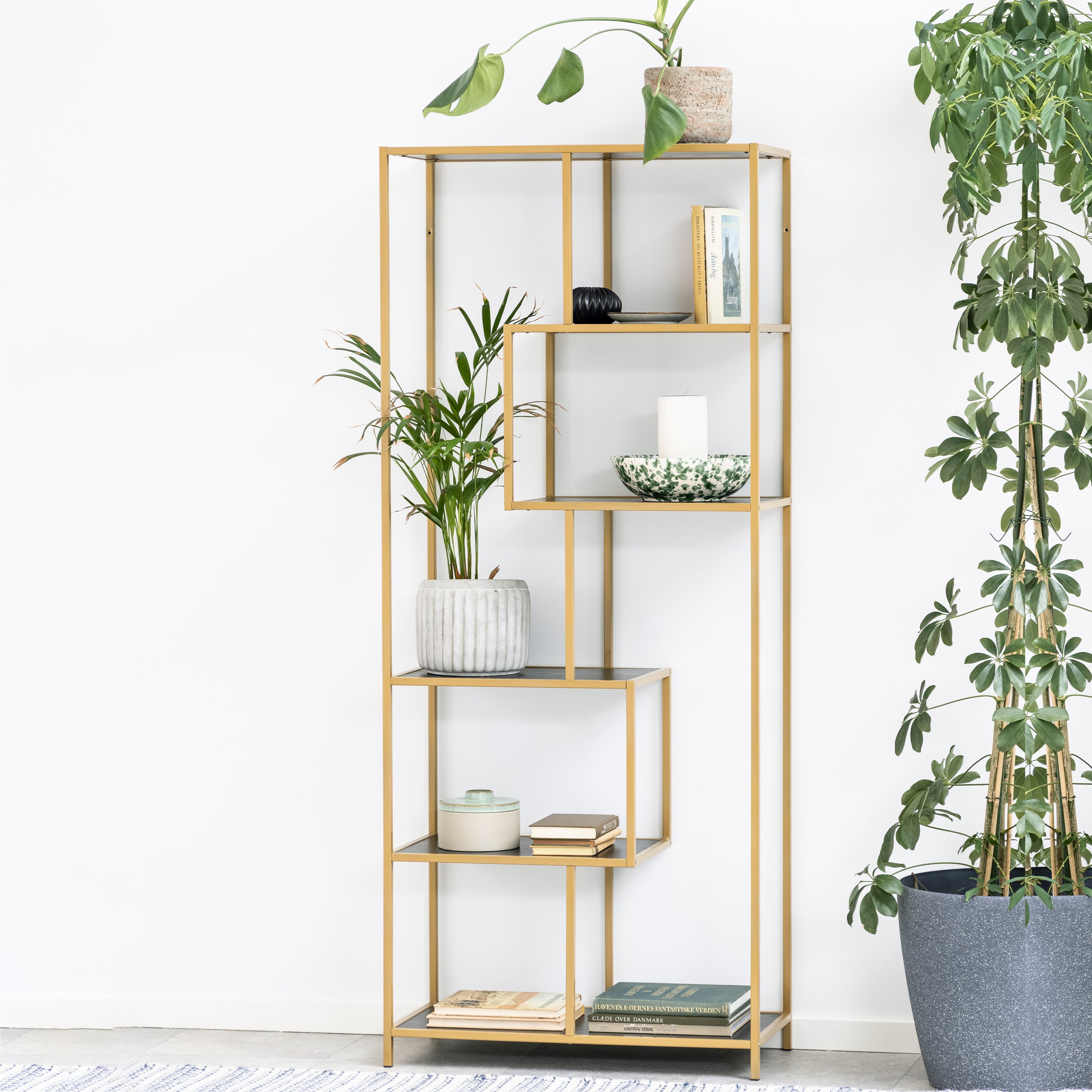 Seaford Tall Gold Metal Bookcase with 5 Black Shelves – FTG, view 4