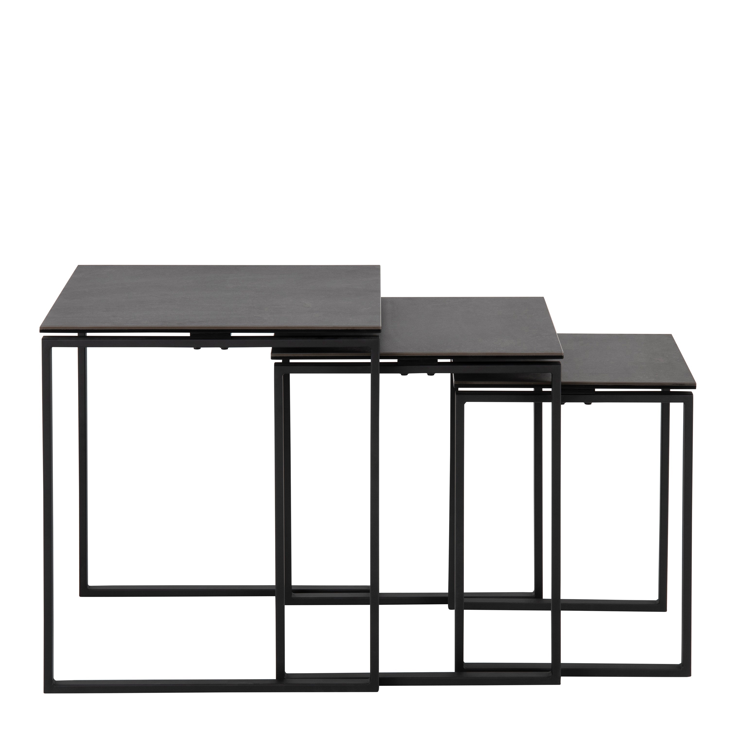 Katrine Ceramic Nest of Tables in Black Set of 3 – FTG, view 2