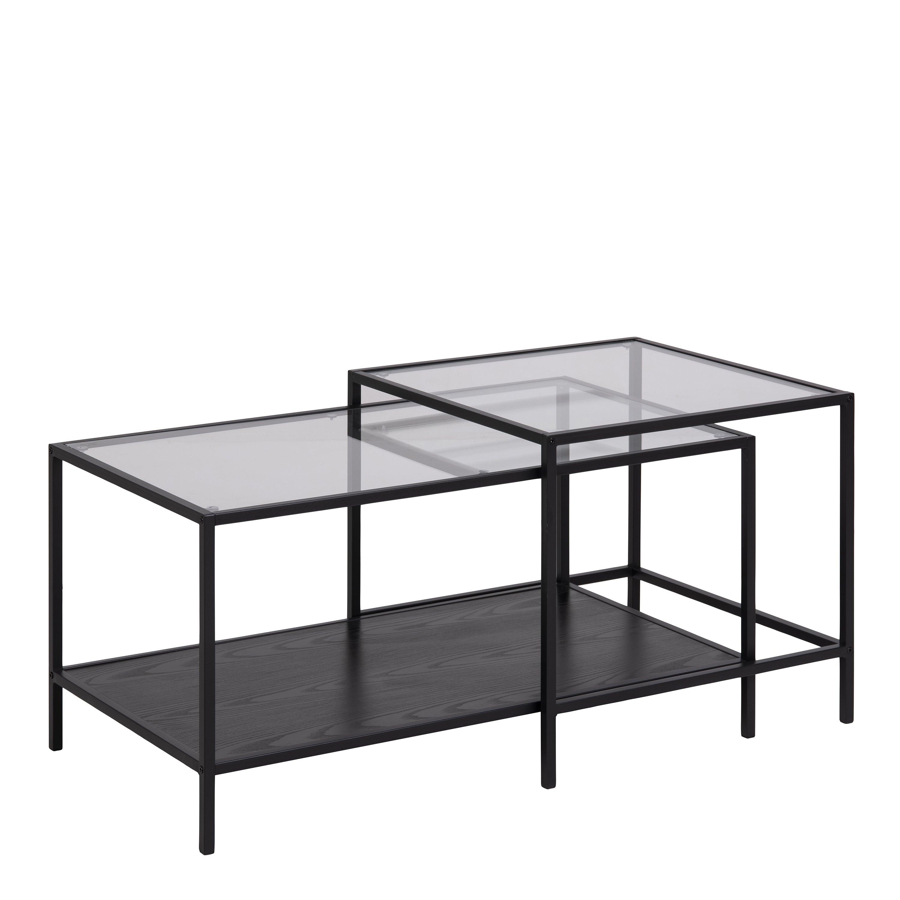 Seaford Black Metal Coffee Table Set with Glass Top – FTG