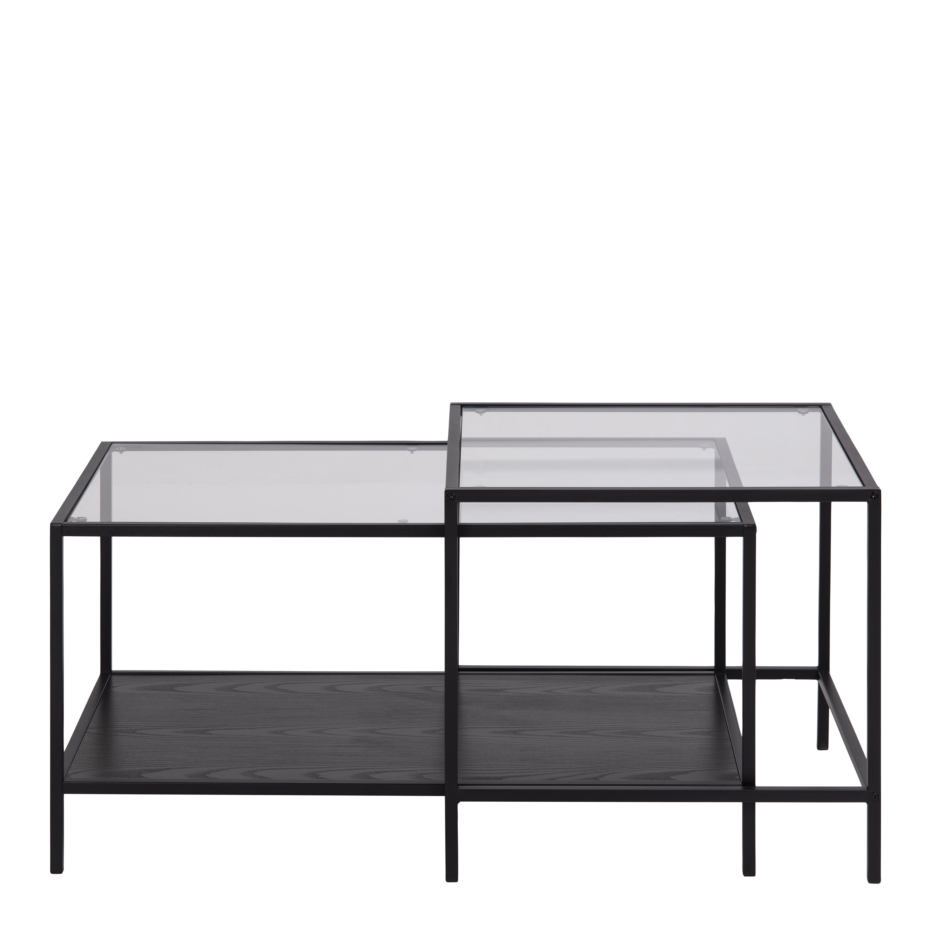 Seaford Black Metal Coffee Table Set with Glass Top – FTG, view 2