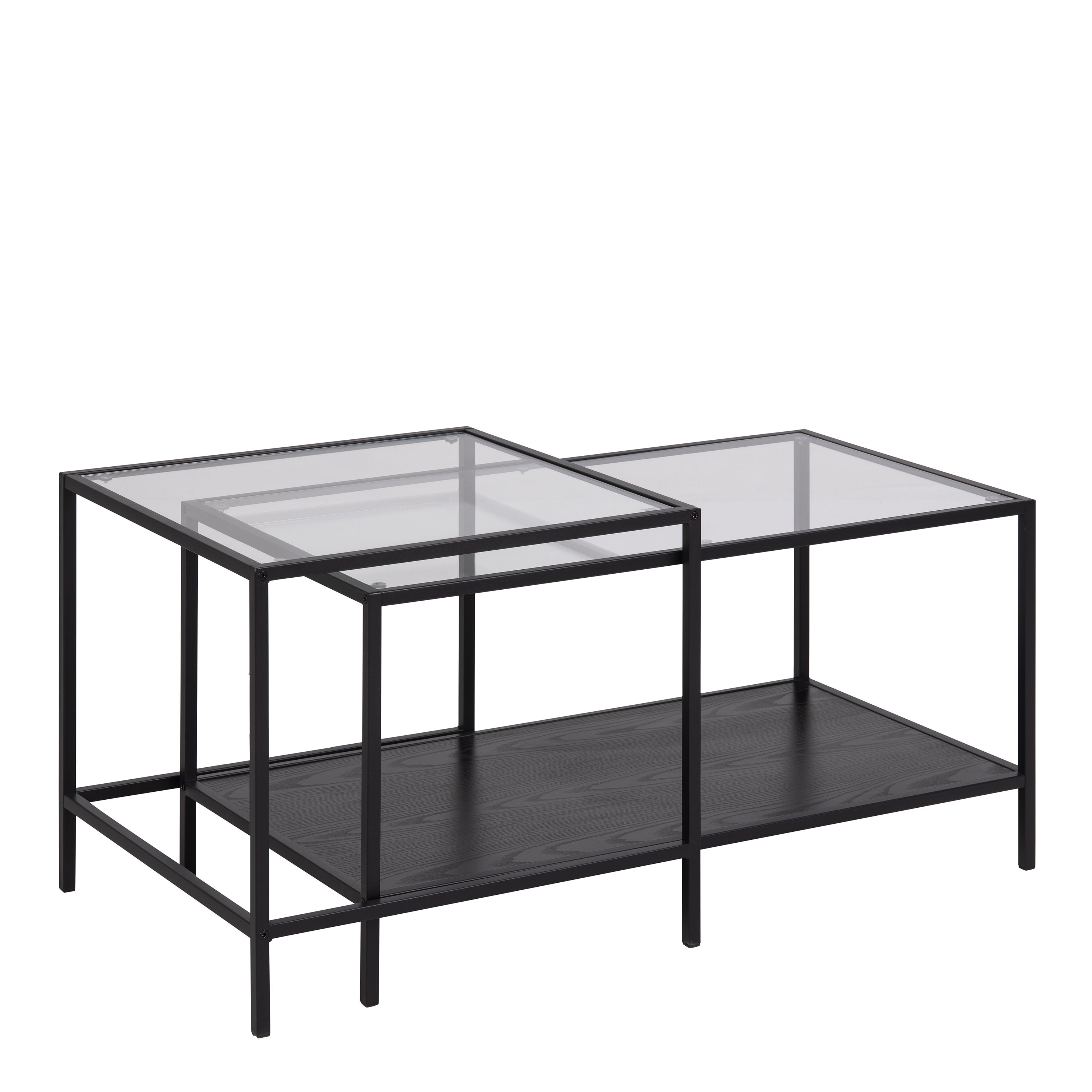 Seaford Black Metal Coffee Table Set with Glass Top – FTG, view 3