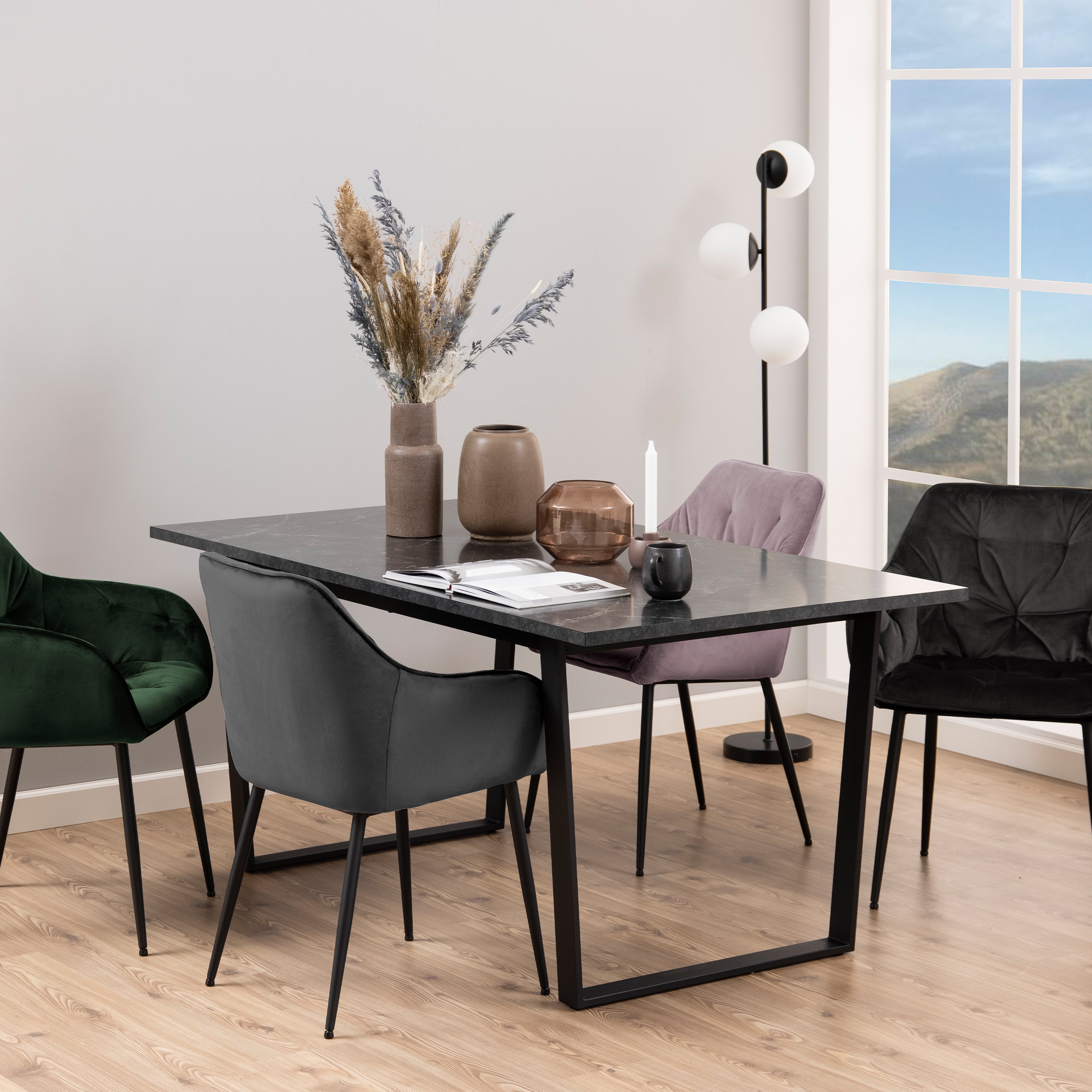 Amble Dining Table with Black Marble Melamine Top & Black Legs – FTG, view 3