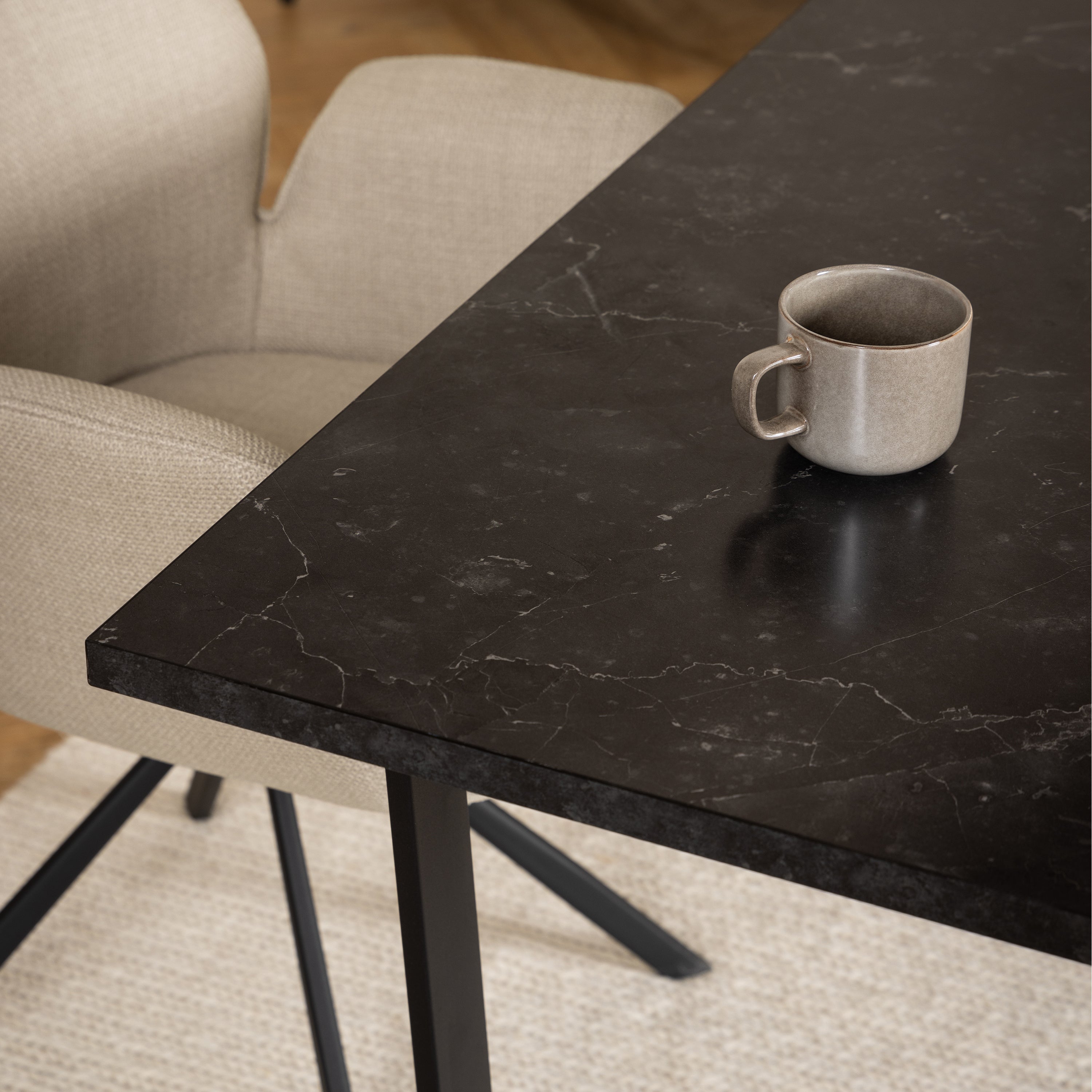 Amble Dining Table with Black Marble Melamine Top & Black Legs – FTG, view 6