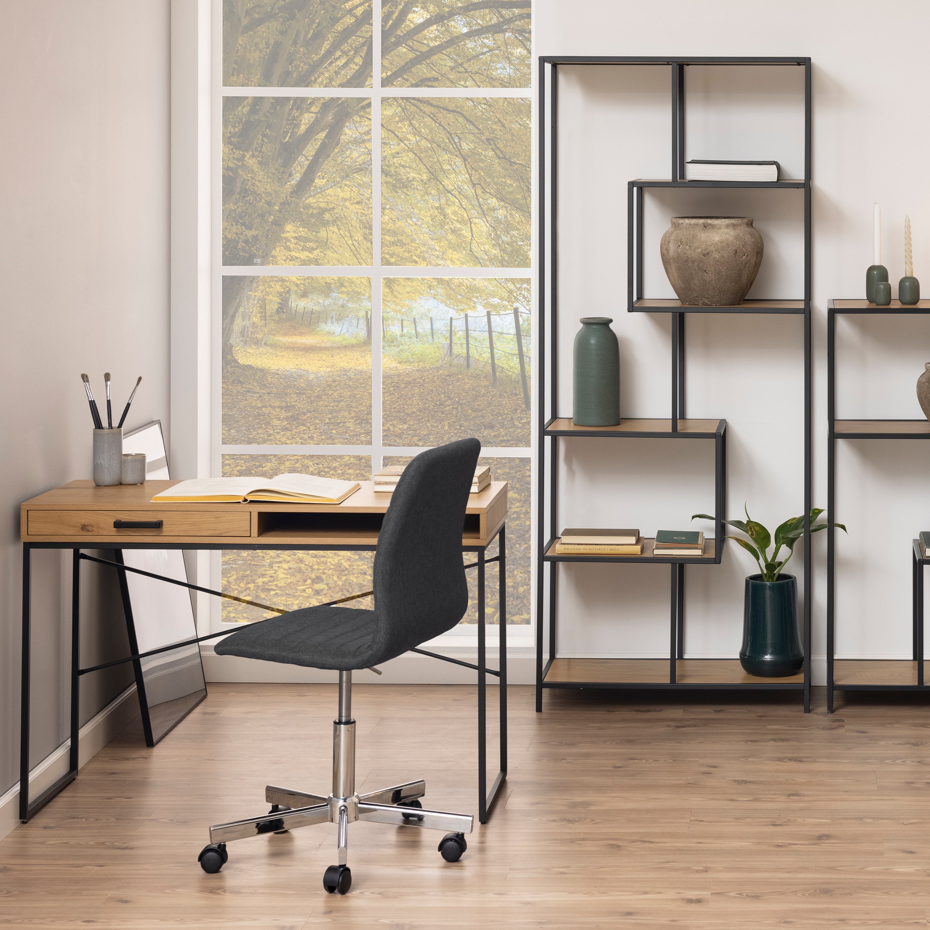 Seaford Office Desk with 1 Drawer in Oak – FTG, view 4