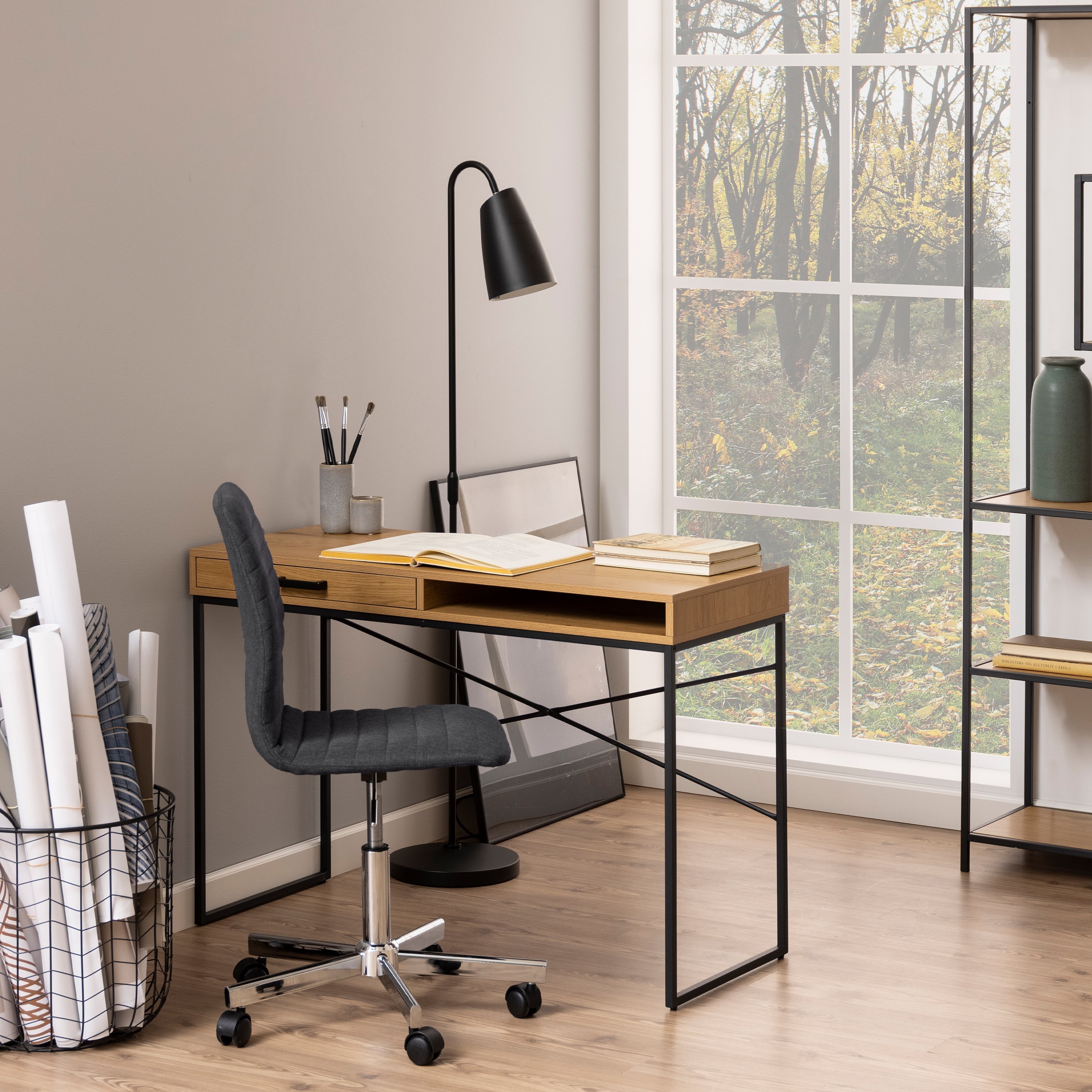 Seaford Office Desk with 1 Drawer in Oak – FTG, view 5
