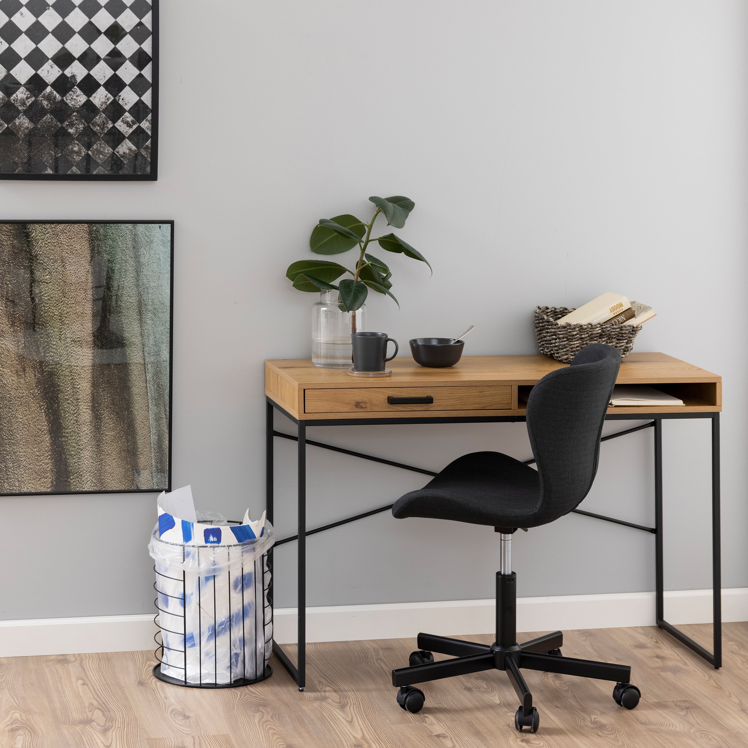 Seaford Office Desk with 1 Drawer in Oak – FTG, view 6