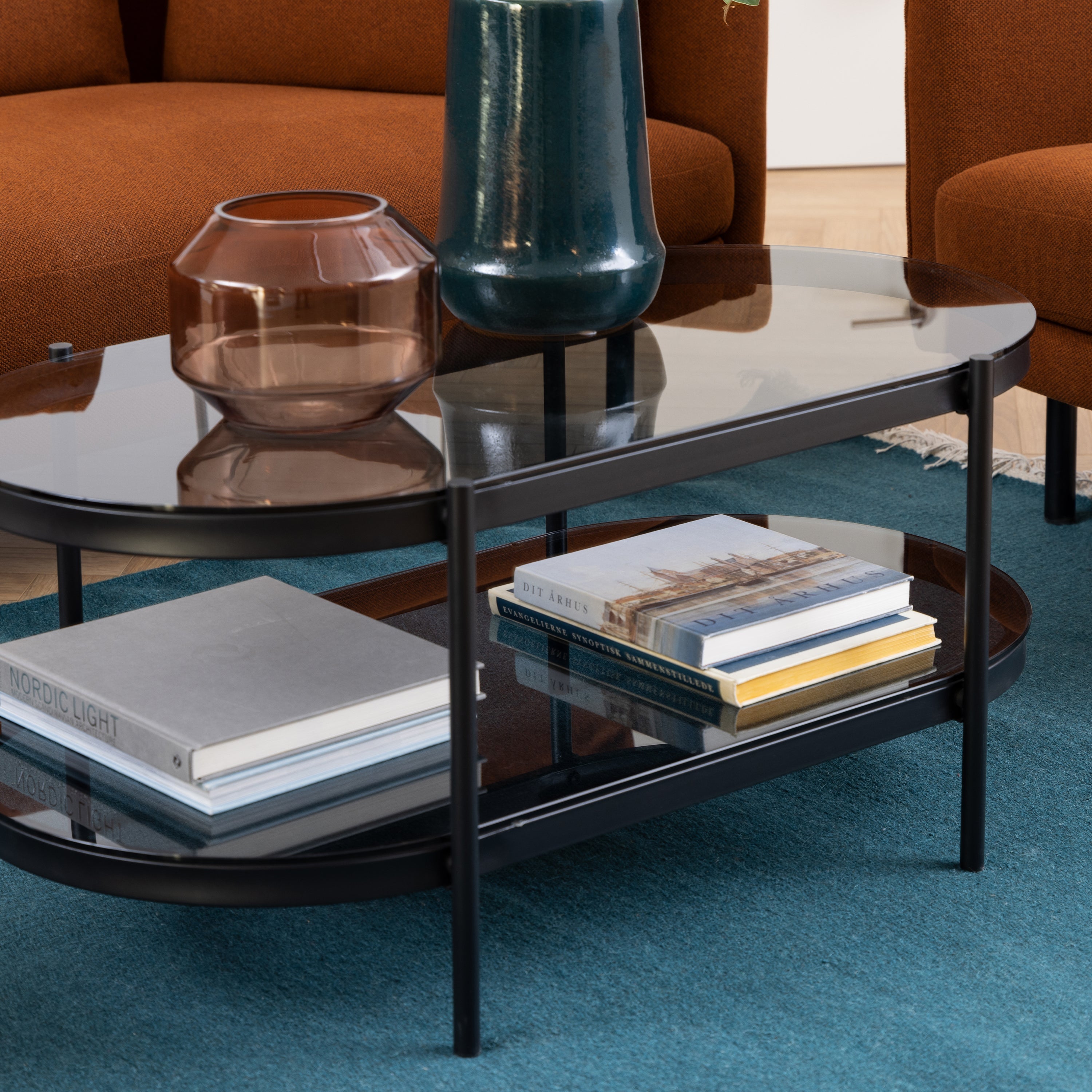 Bayonne Oval Coffee Table with Smoked Glass Top – FTG, view 4