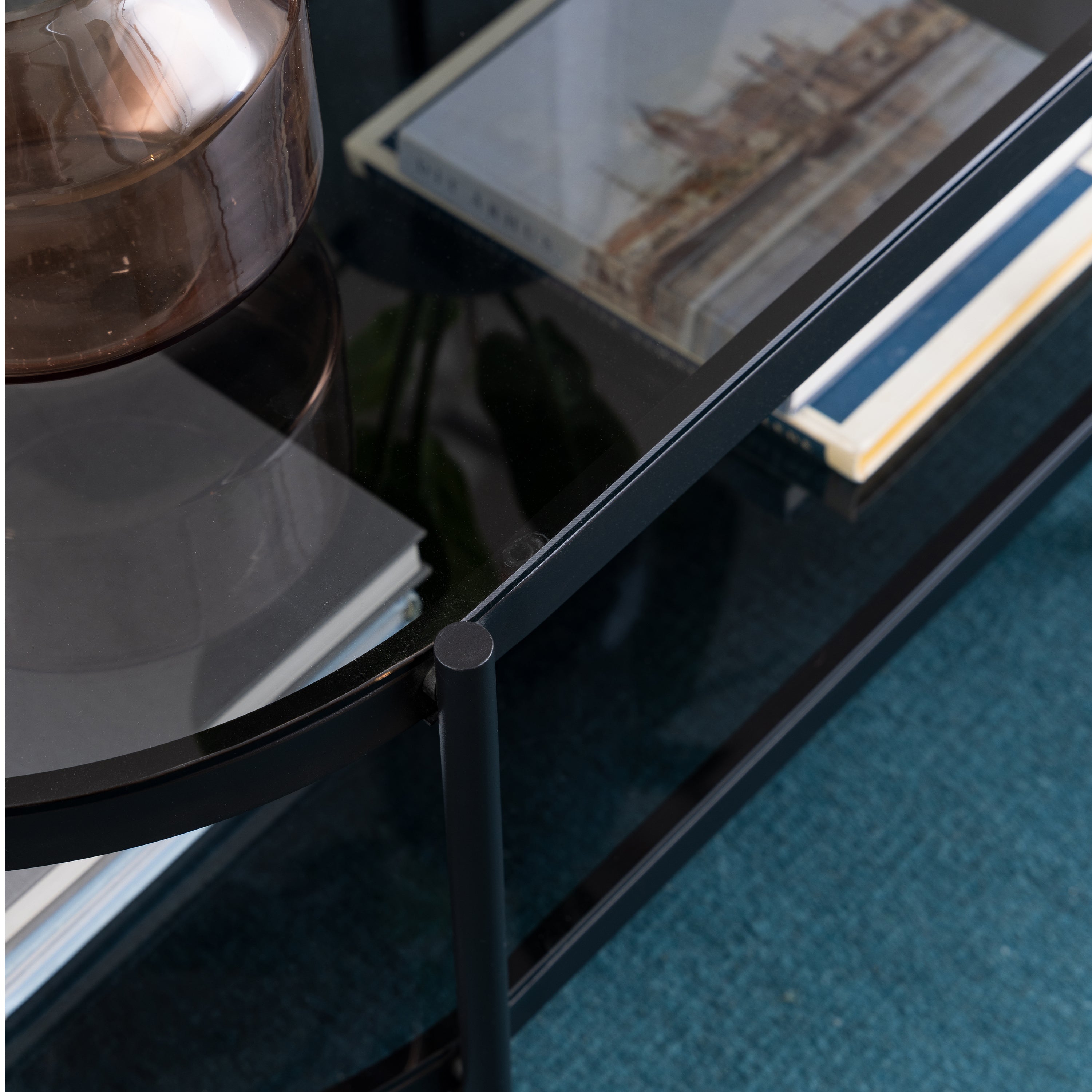 Bayonne Oval Coffee Table with Smoked Glass Top – FTG, view 6