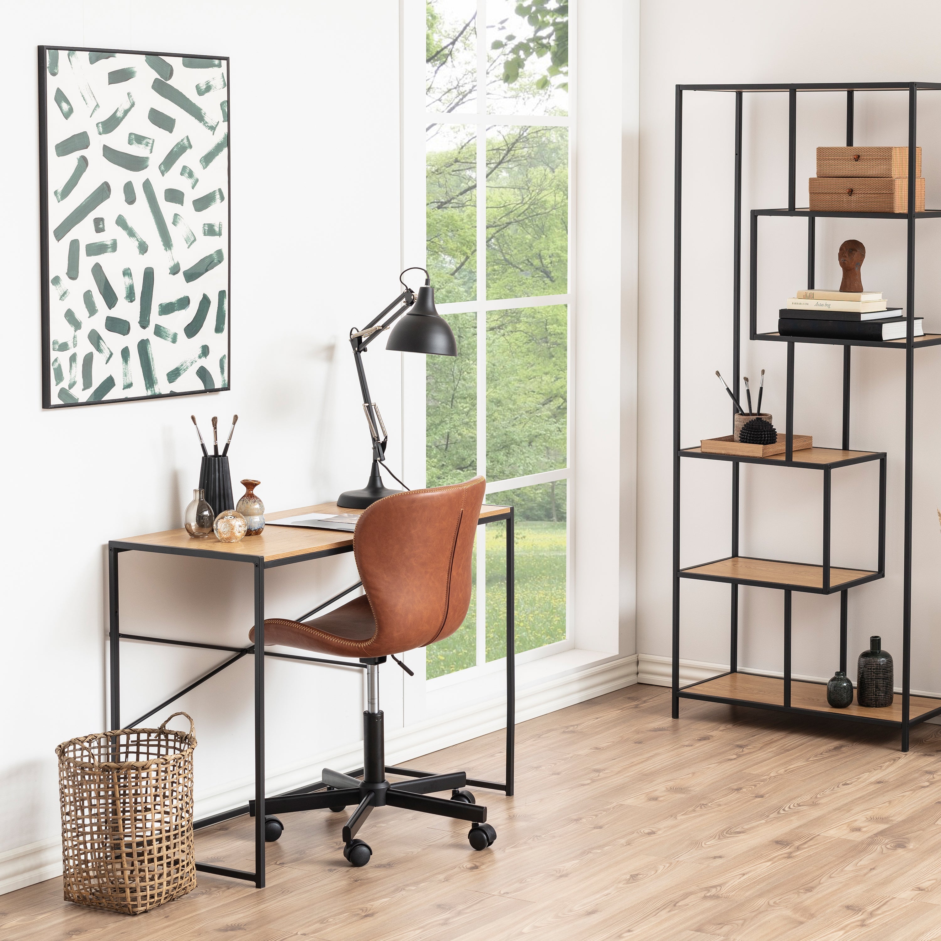 Seaford Office Desk in Black & Oak – FTG, view 4