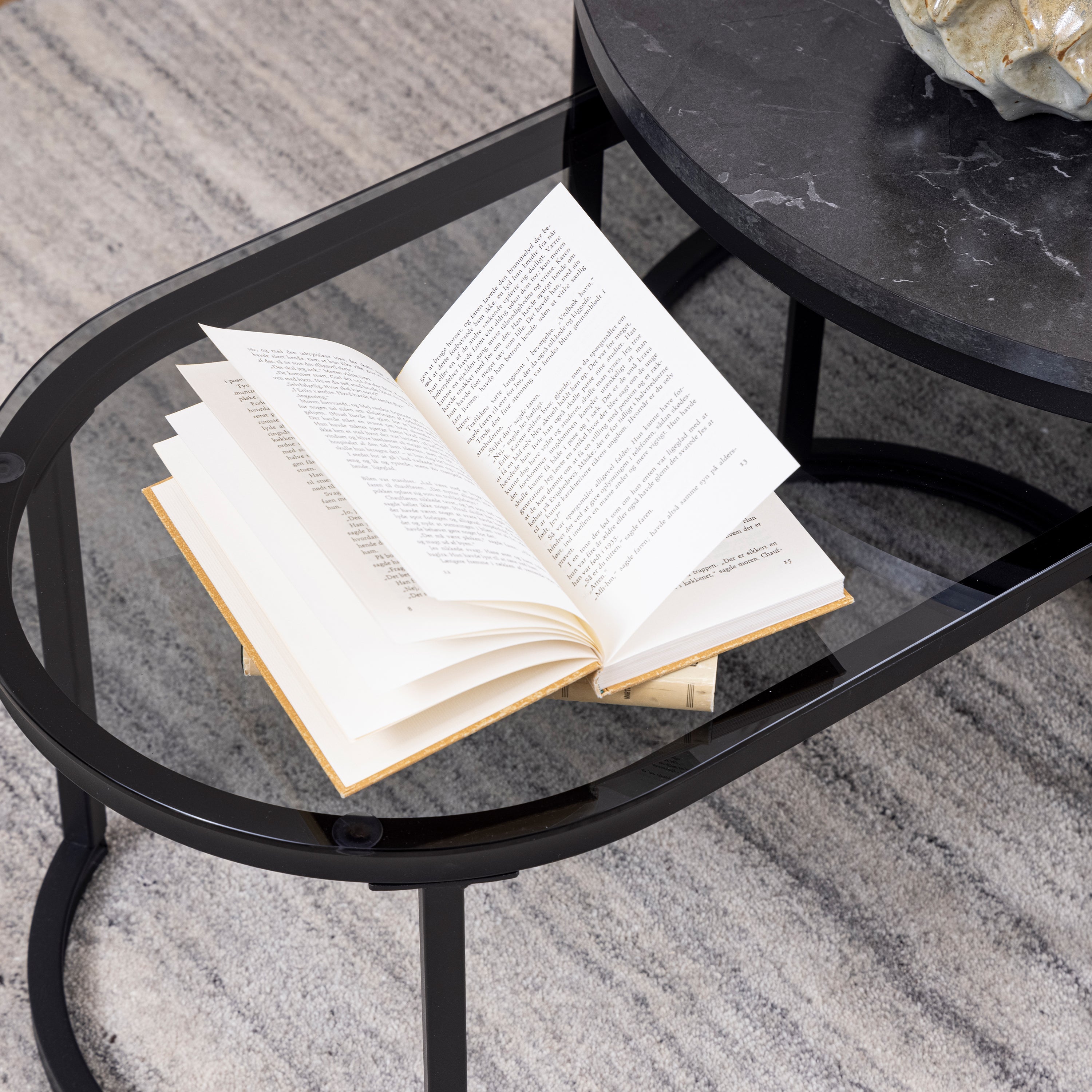 Spiro Round/Oval Coffee Table Set with Black Marble/Smoked Melamine Glass Top – FTG, view 4
