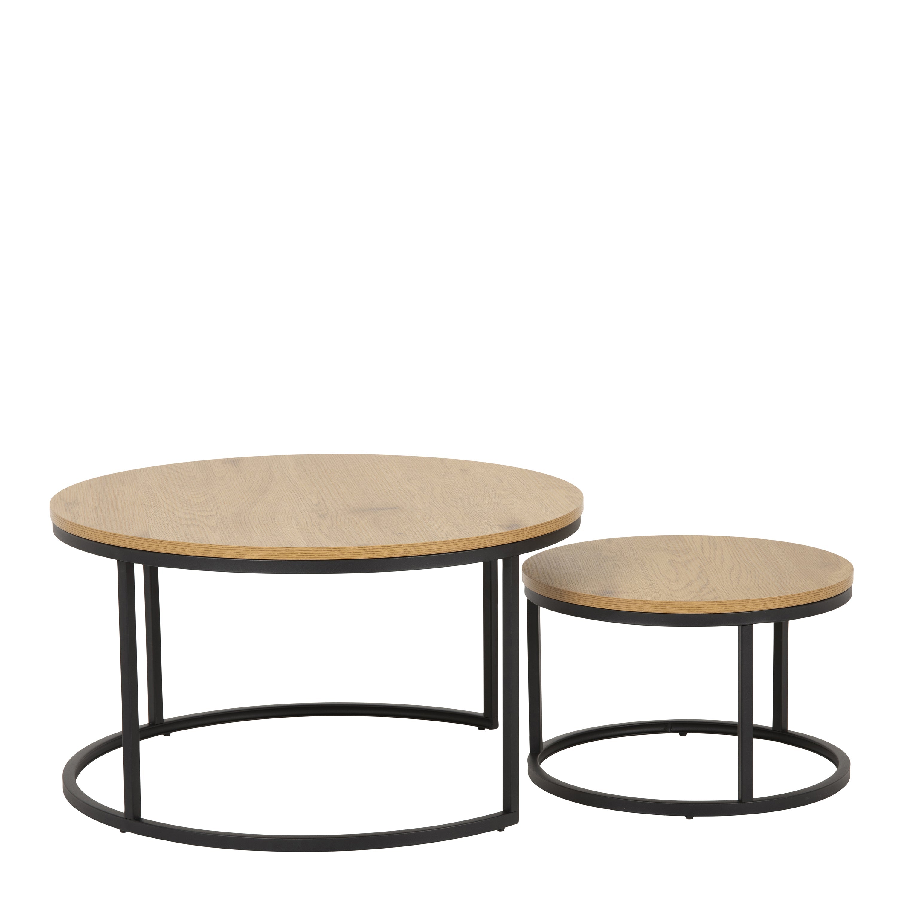 Spiro Round Coffee Table Set with Oak Top & Black Legs – FTG, view 2