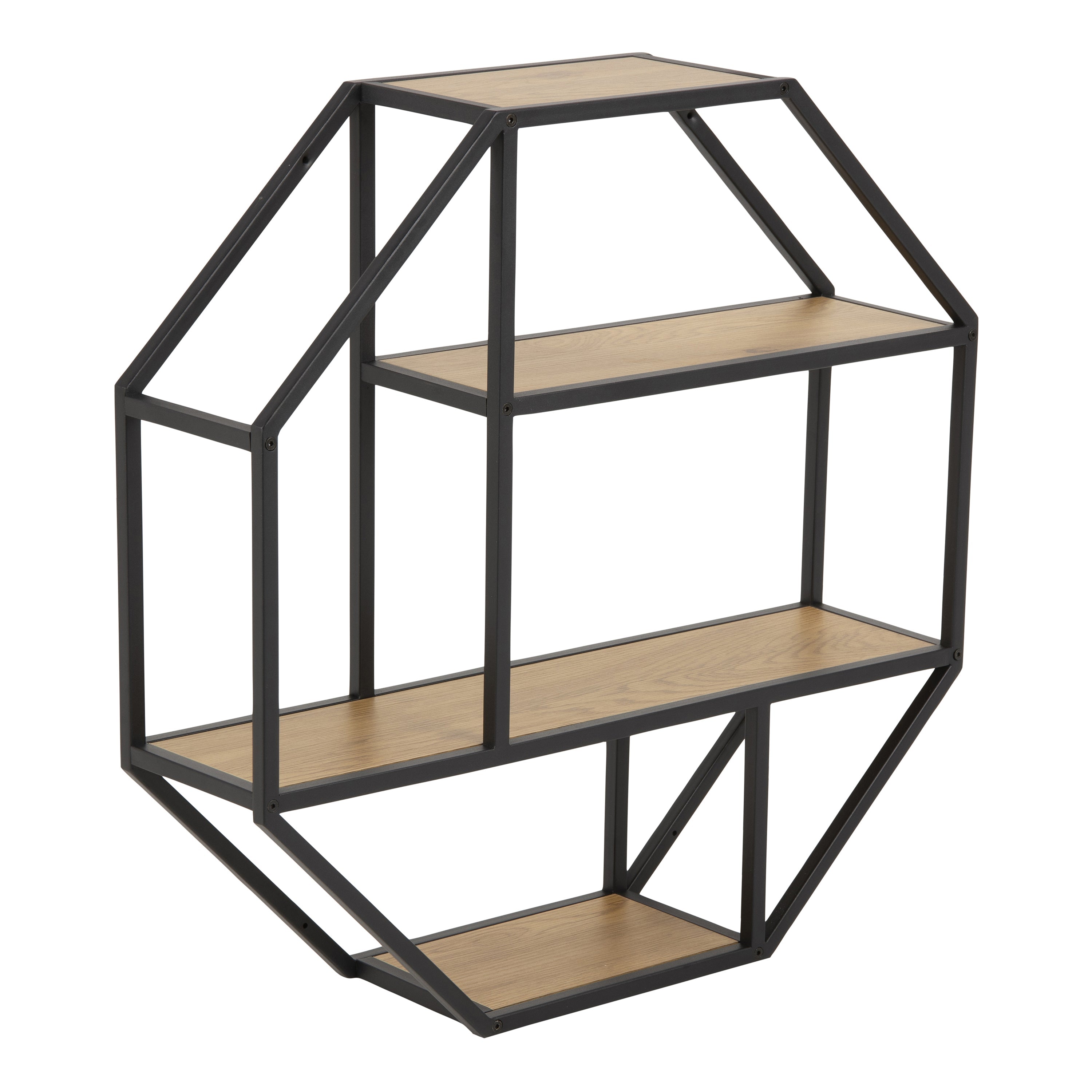 Seaford Octagonal Metal Wall Shelf in Black & Oak – FTG