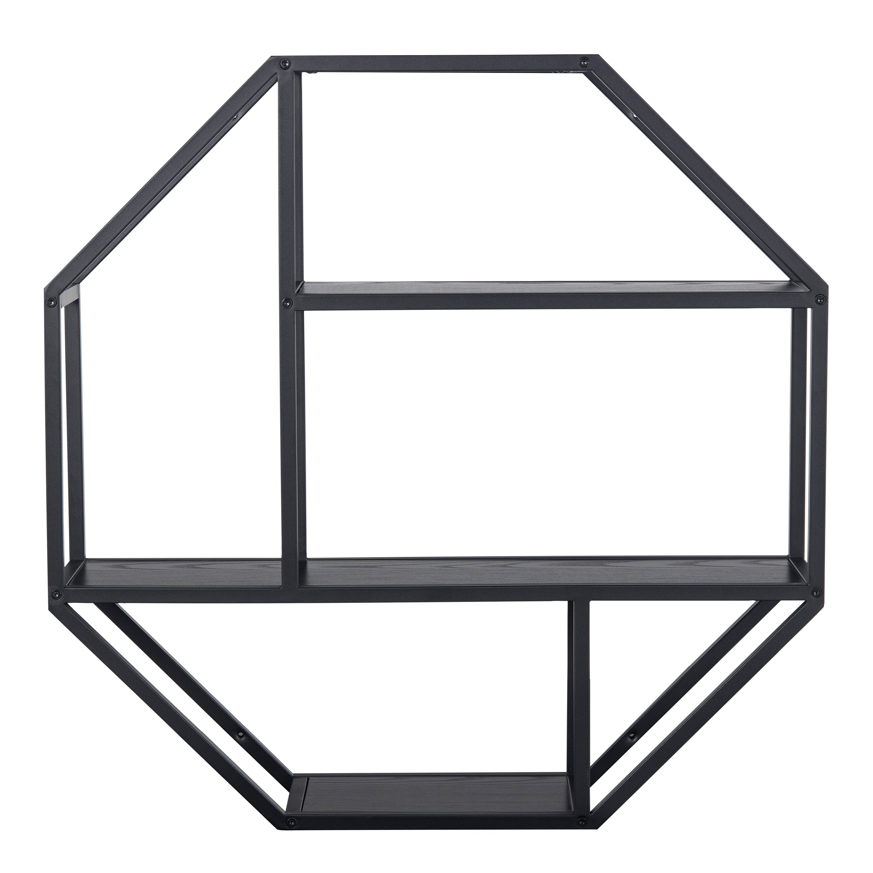 Seaford Octagonal Metal Wall Shelf in Black – FTG, view 2