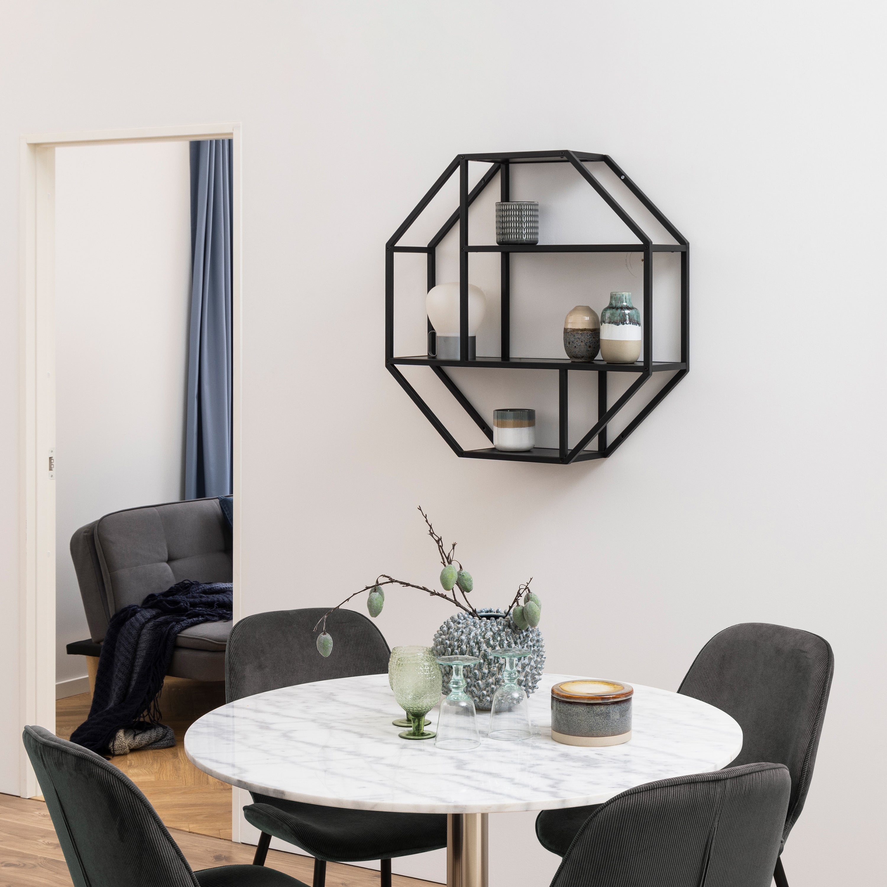 Seaford Octagonal Metal Wall Shelf in Black – FTG, view 4