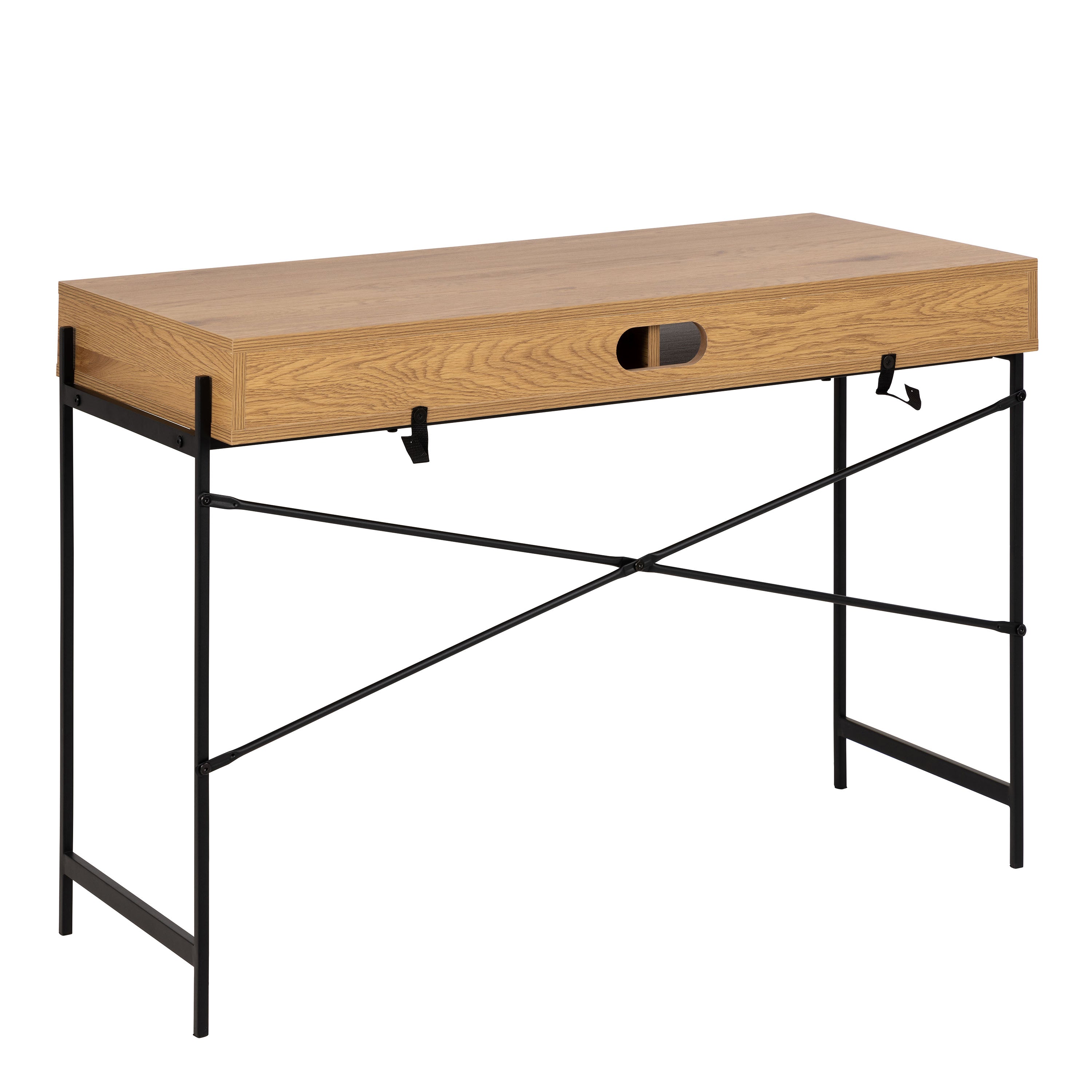 Angus Office Desk with Sliding Door in Oak & Black – FTG, view 4