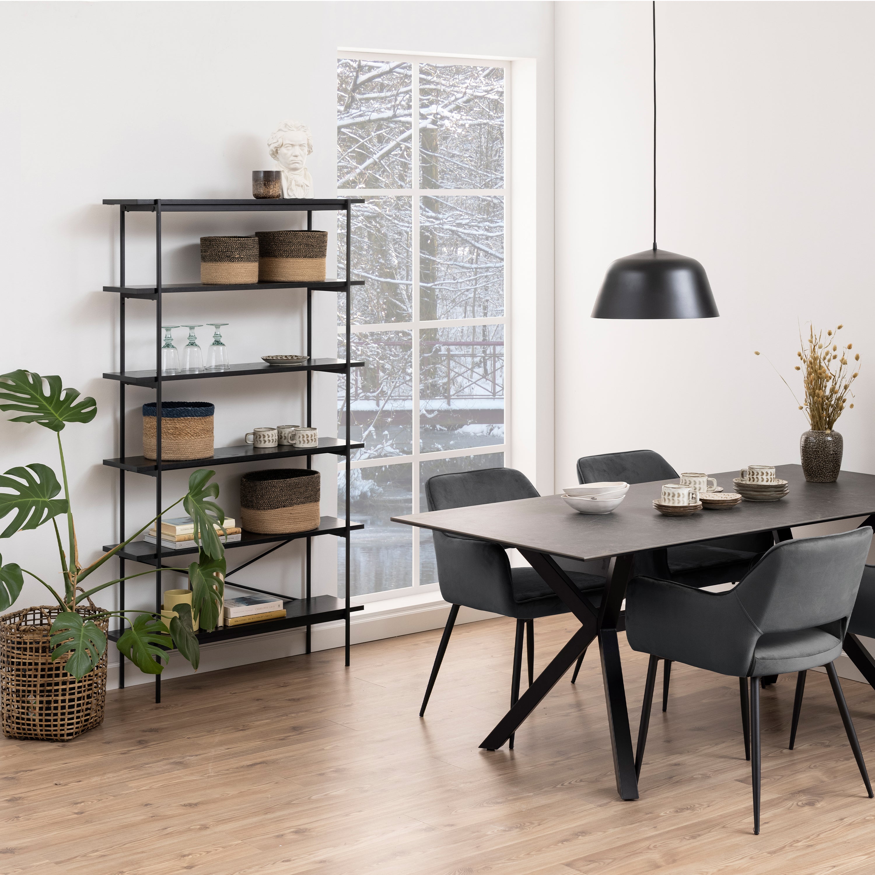 Angus Bookcase with 5 Shelves in Black – FTG, view 4