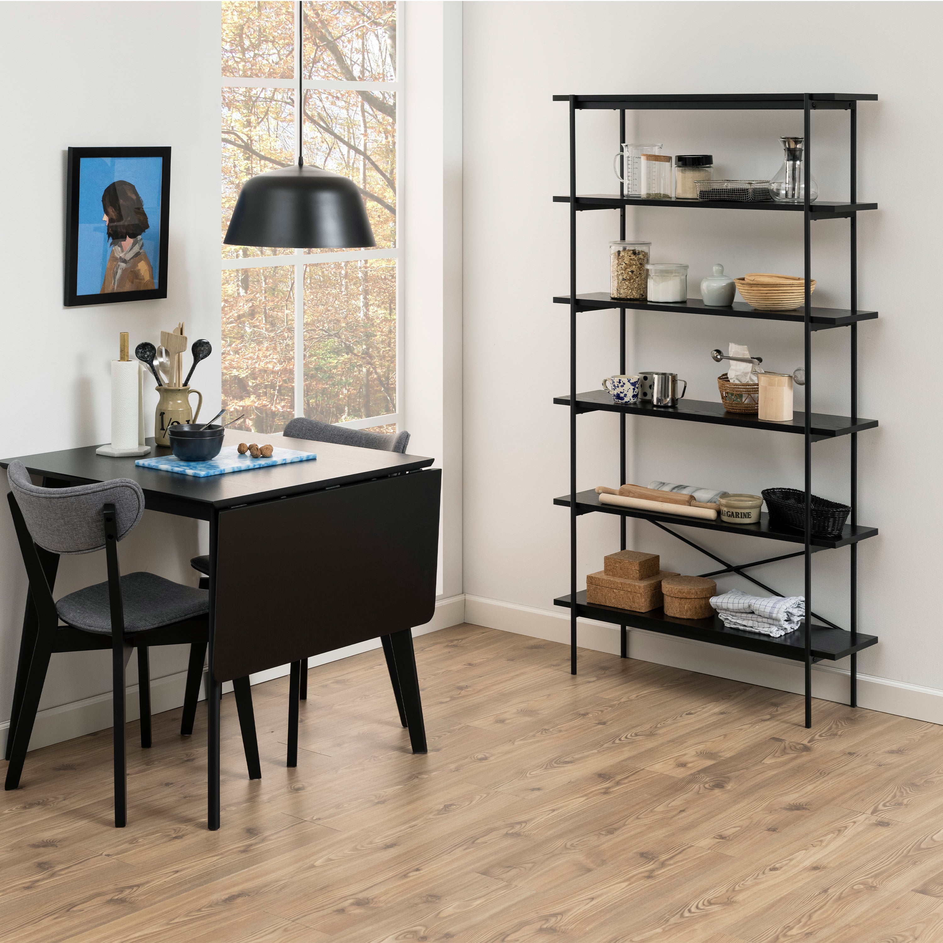 Angus Bookcase with 5 Shelves in Black – FTG, view 5