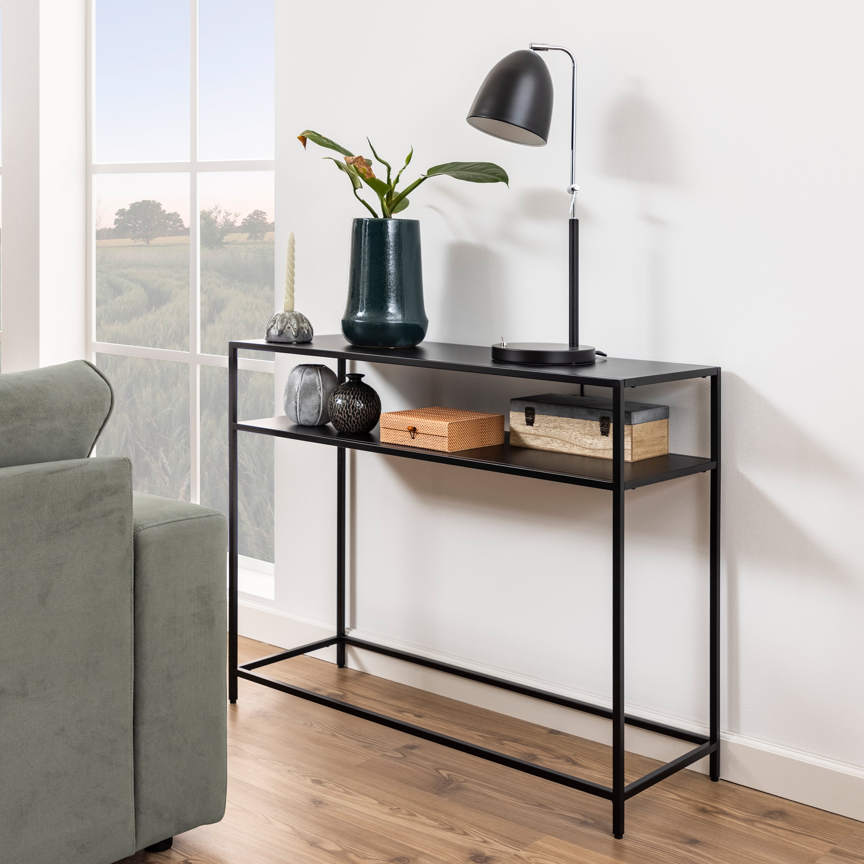 Newcastle Console Table with Open Shelf in Matt Black – FTG, view 6