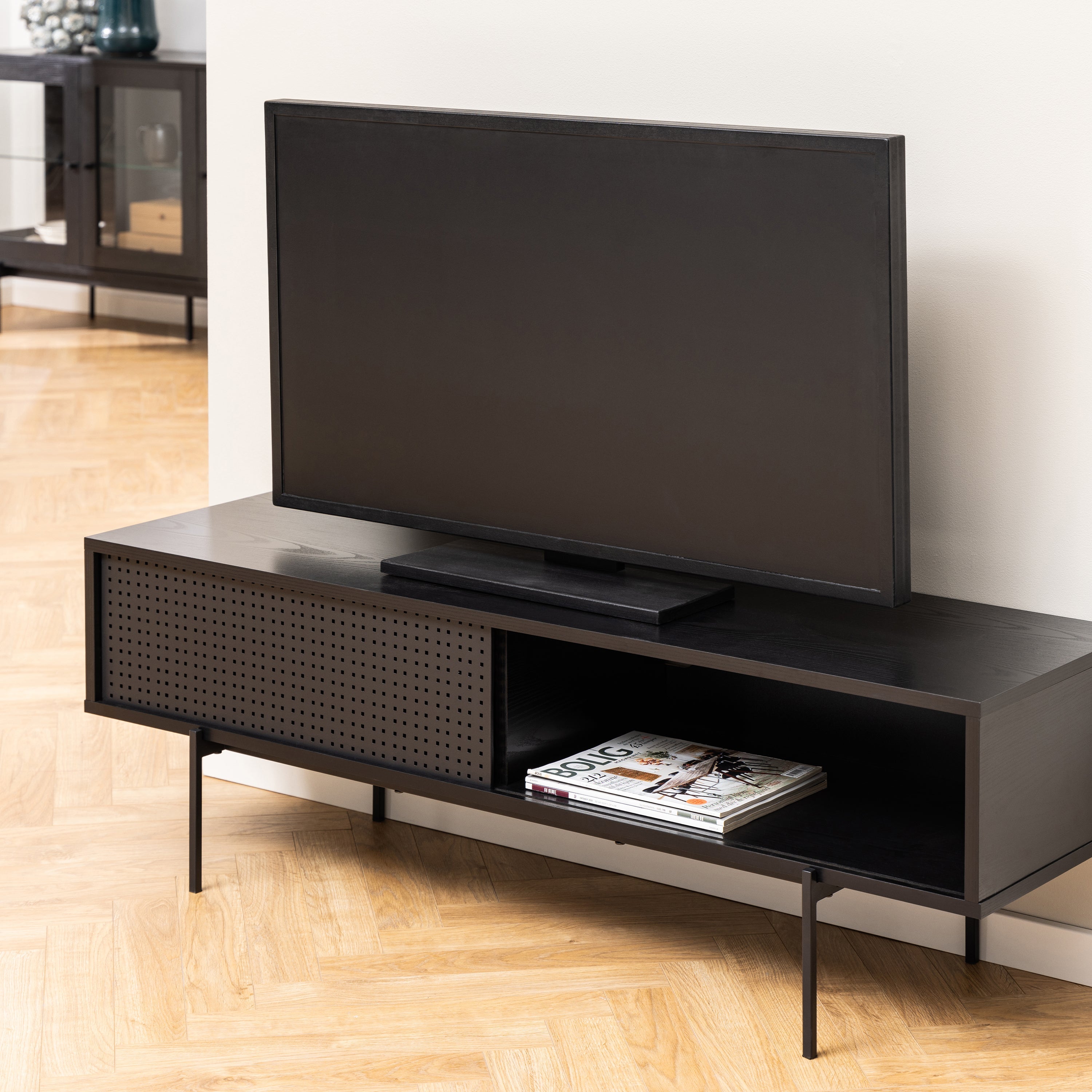 Angus TV Unit with 1 Sliding Door in Black – FTG, view 7