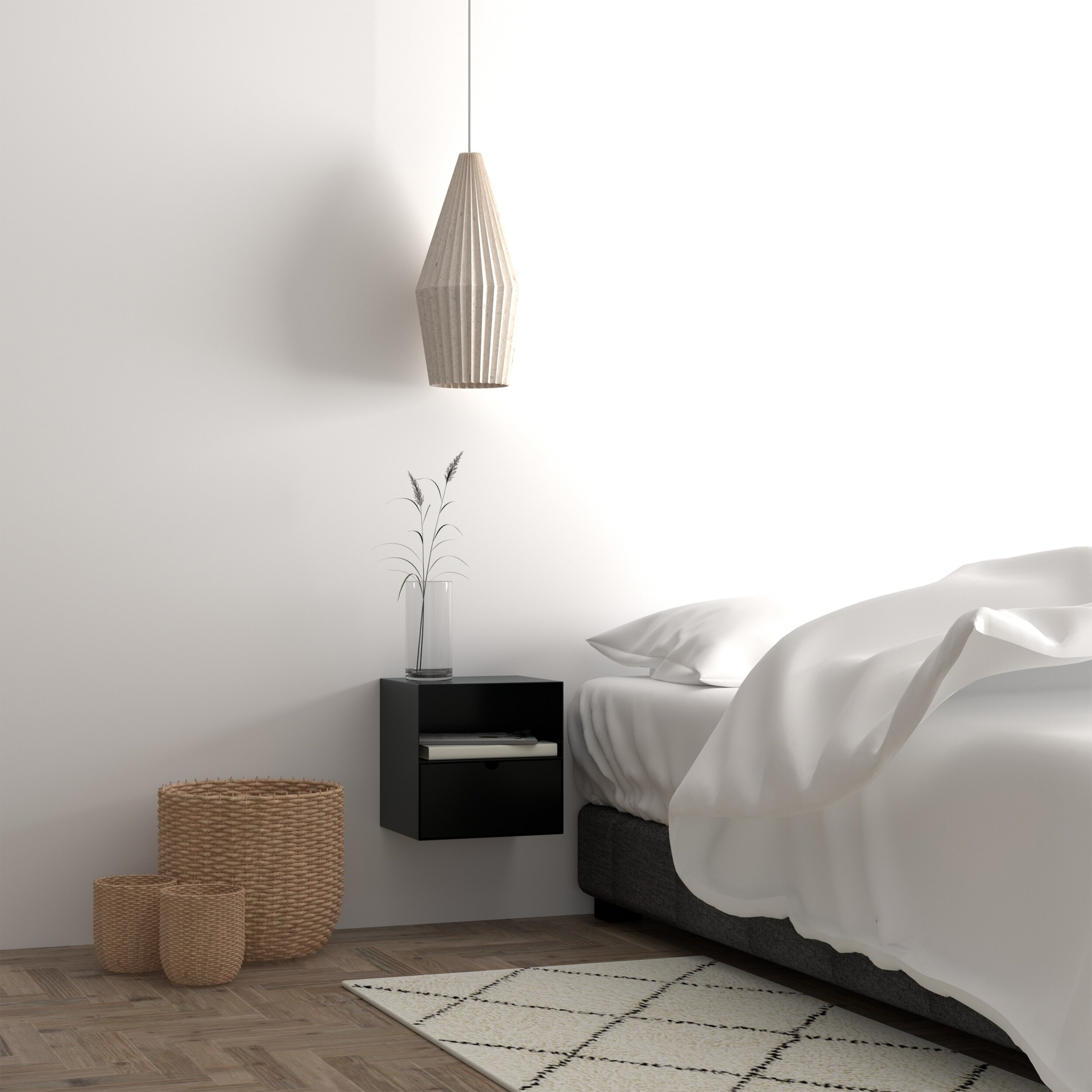 Joliet 1 Drawer Wallmounted Bedside Table in Matt Black – FTG, view 8