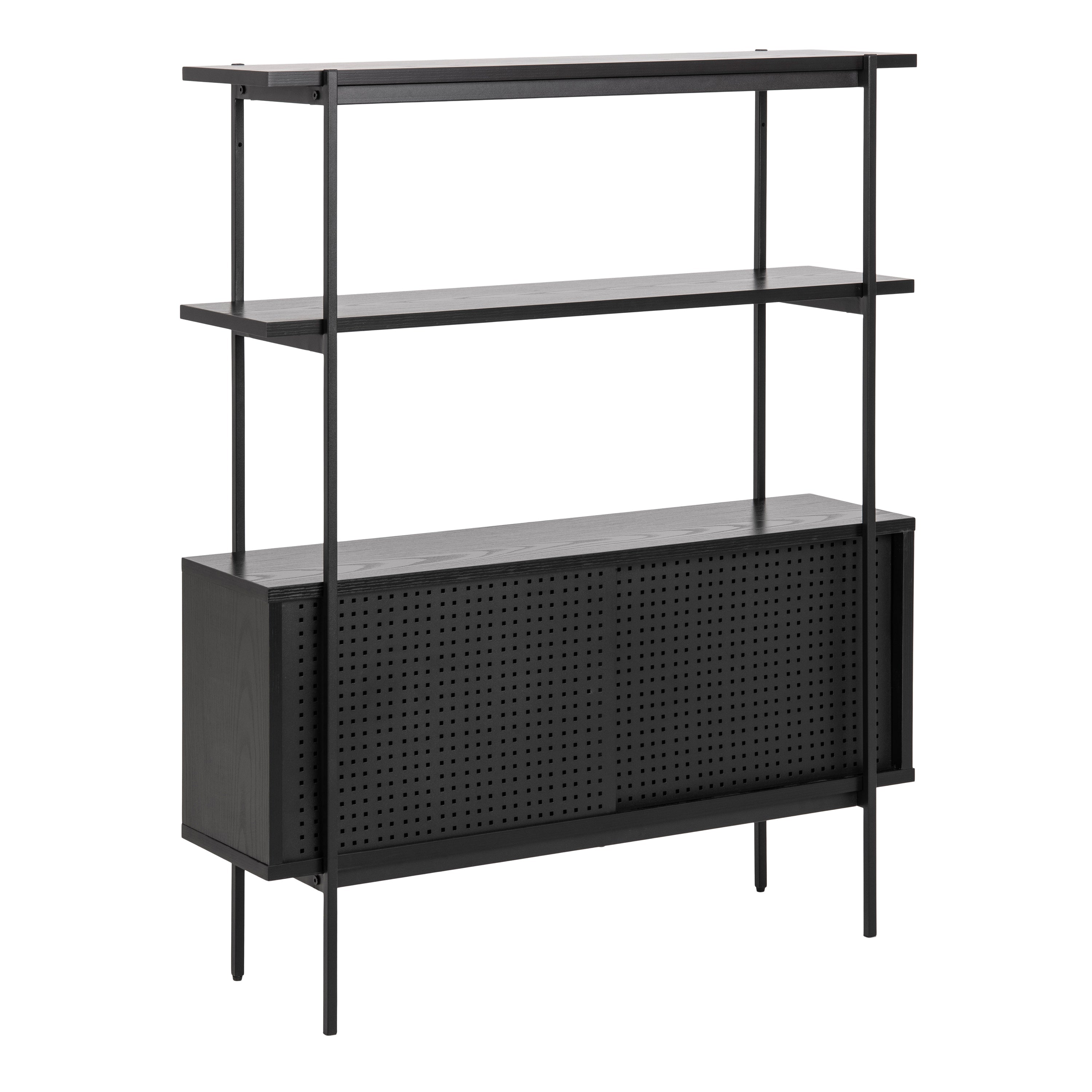 Angus Small Bookcase with 2 Sliding Doors in Black – FTG