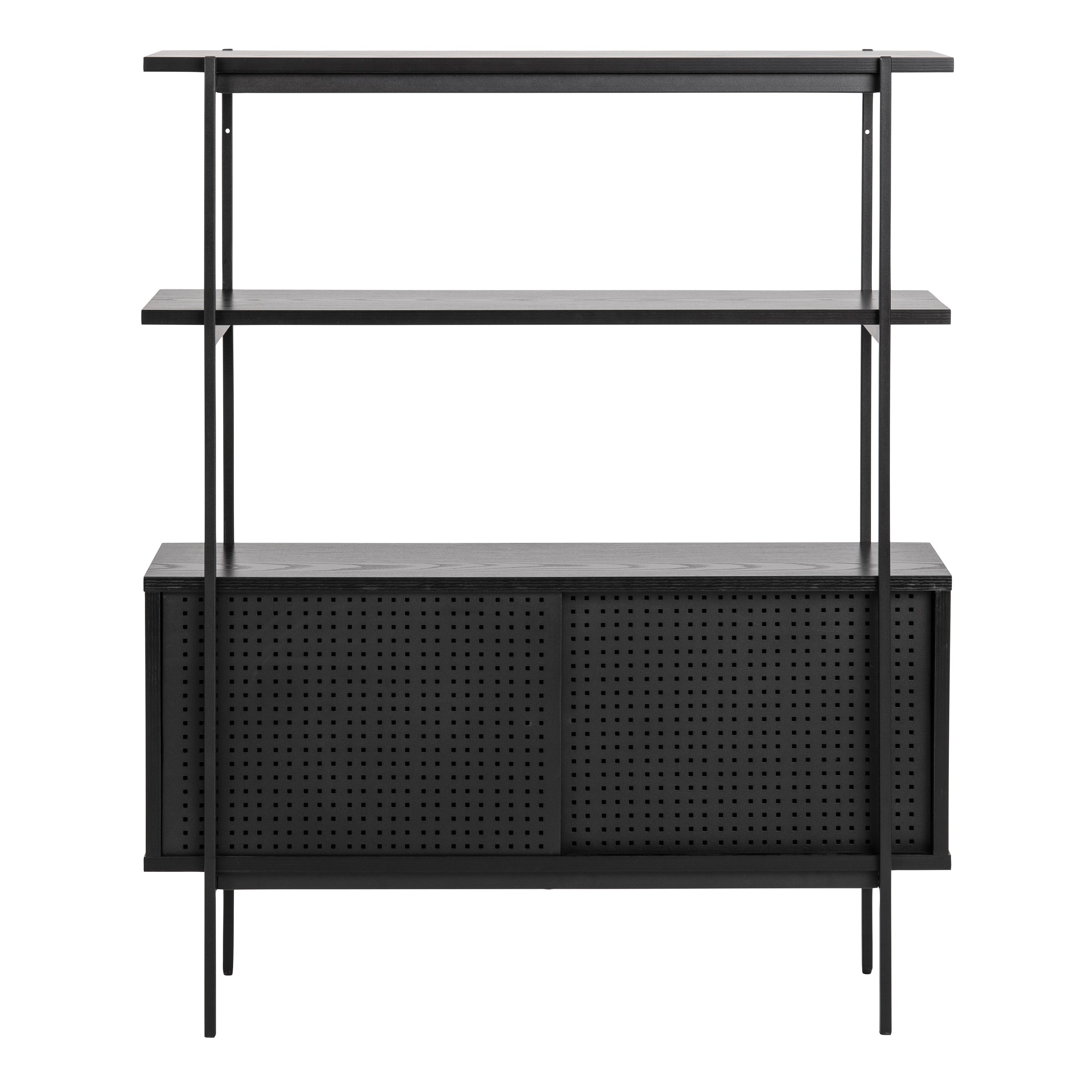 Angus Small Bookcase with 2 Sliding Doors in Black – FTG, view 2