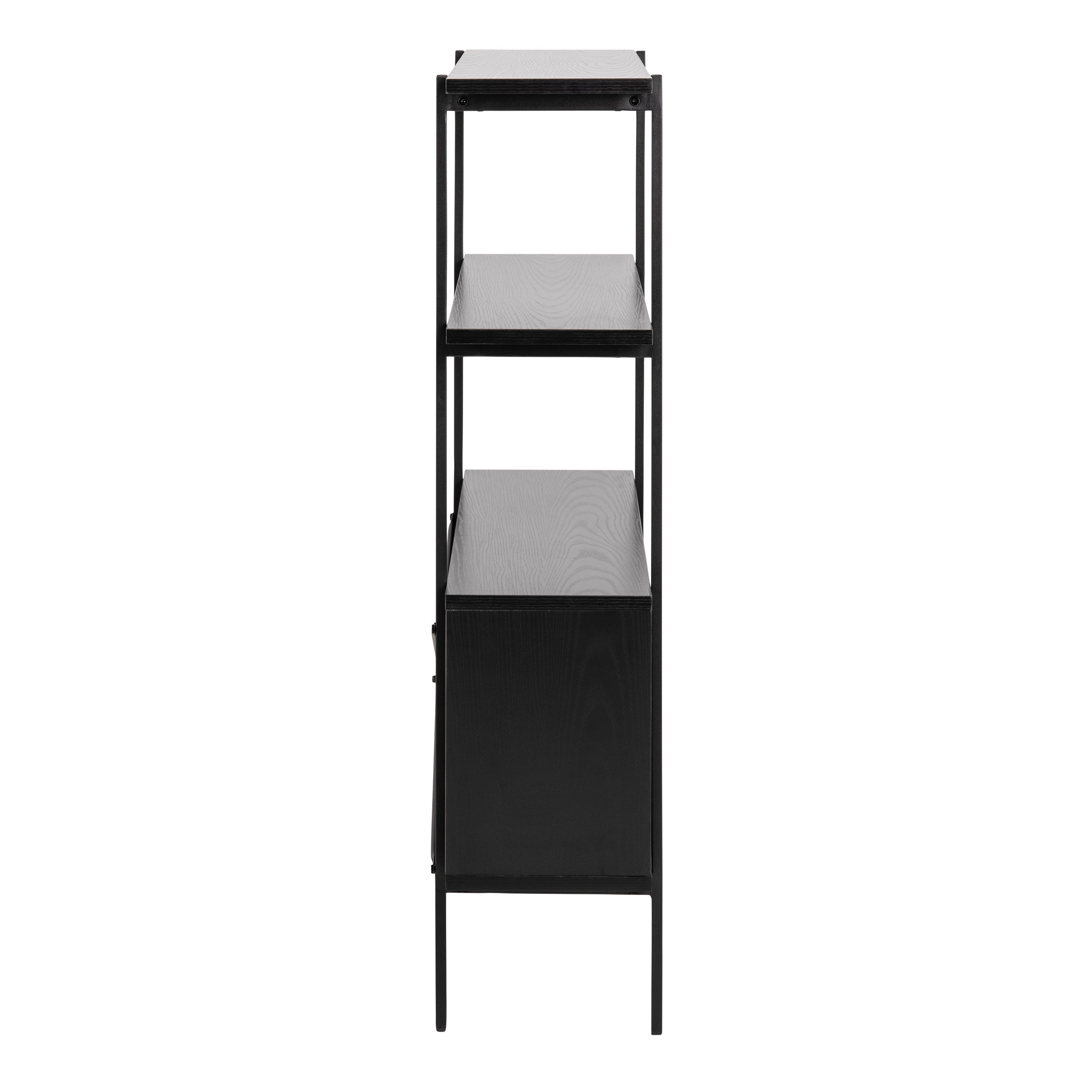 Angus Small Bookcase with 2 Sliding Doors in Black – FTG, view 3