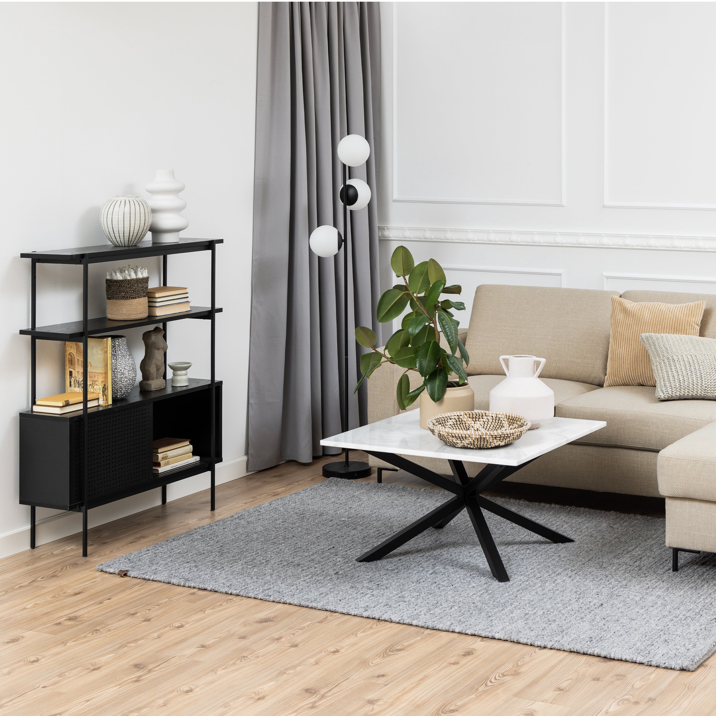 Angus Small Bookcase with 2 Sliding Doors in Black – FTG, view 5