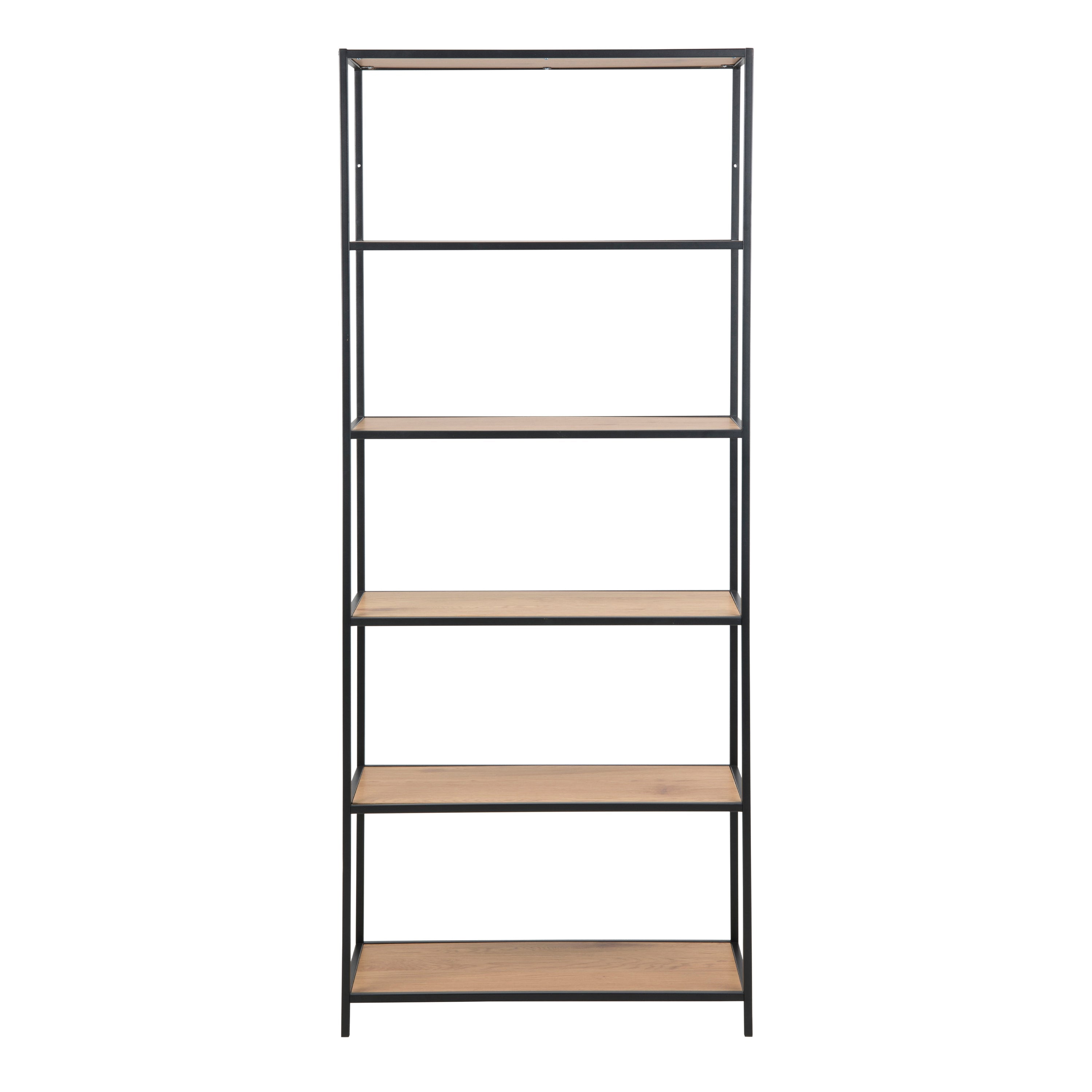 Seaford Tall Black Metal Bookcase with 5 Shelves in Oak – FTG, view 2