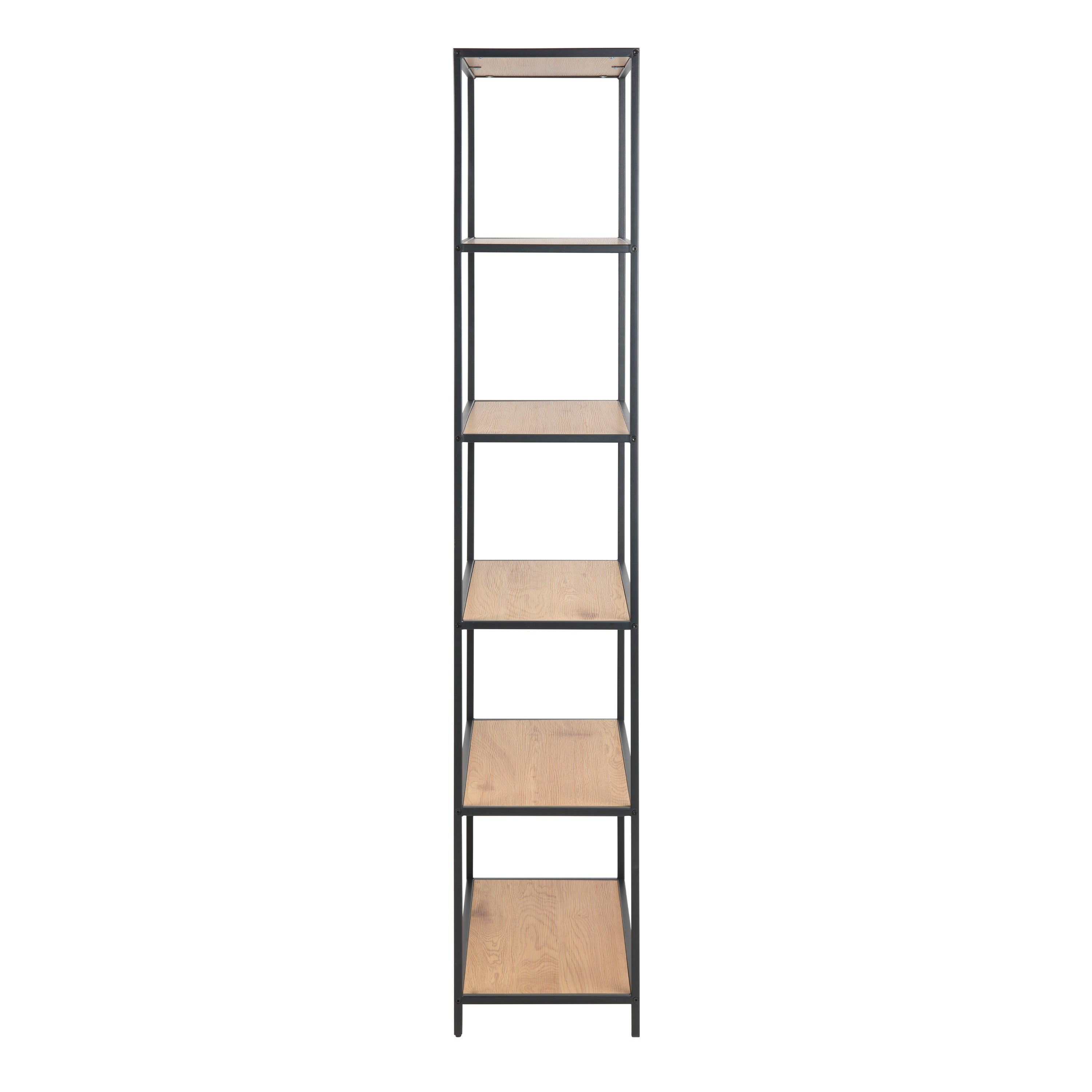 Seaford Tall Black Metal Bookcase with 5 Shelves in Oak – FTG, view 3
